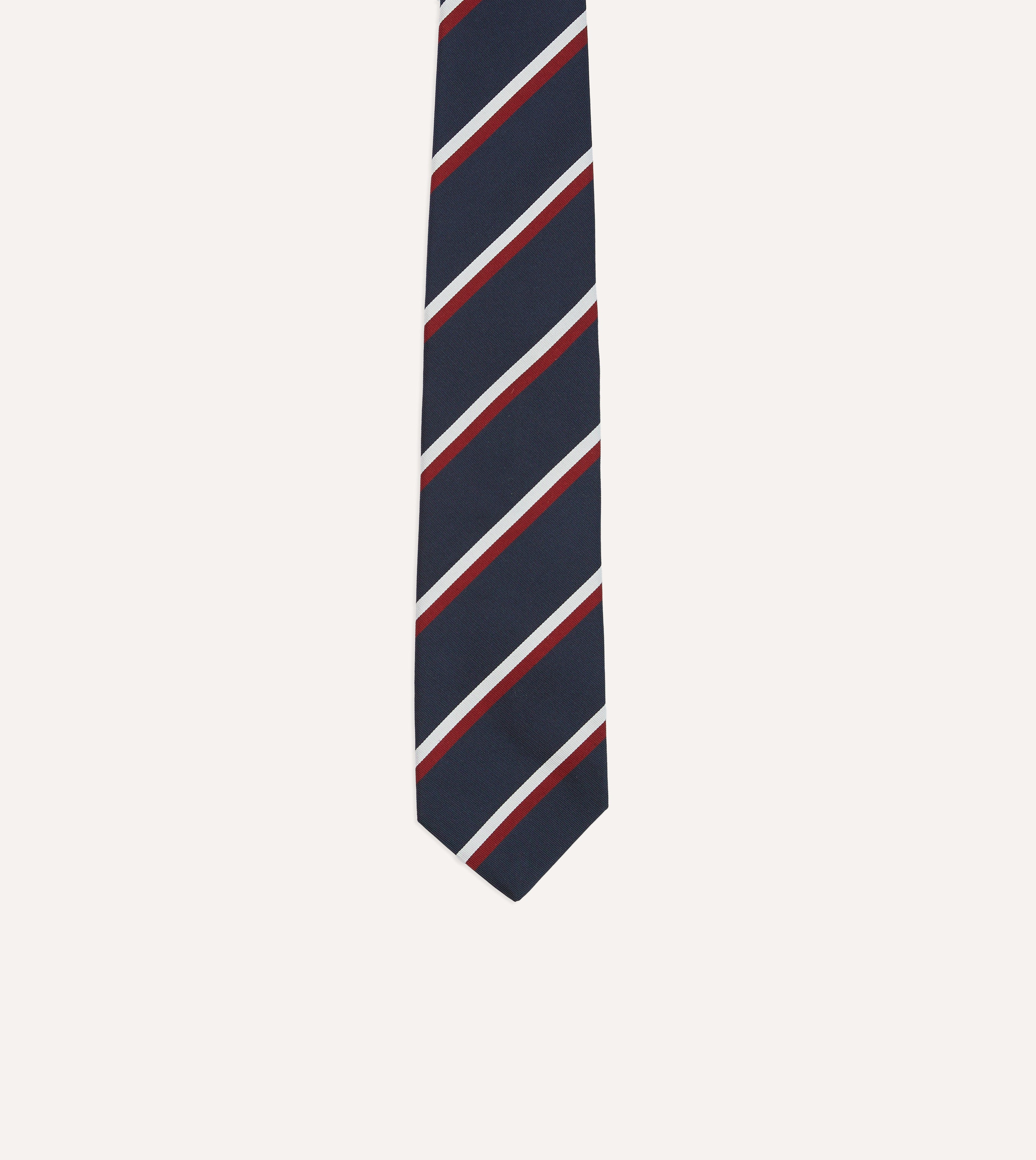 Navy, Red & White Double Stripe Mogador Silk Tipped Necktie - Premium Business Formal Tie for Weddings, Office & Special Occasions