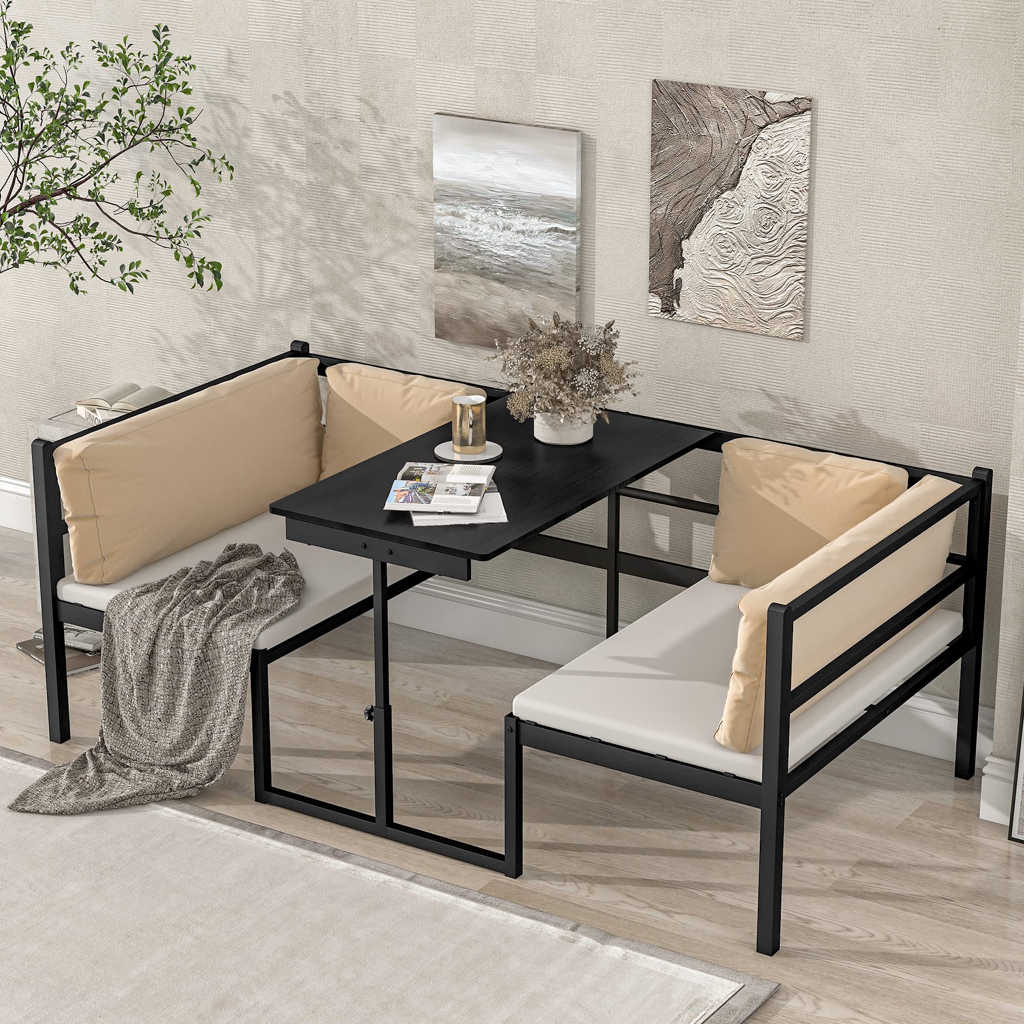 Twin Size Metal Daybed with Adjustable Sofa Bed & Convertible Built-in Desk - No Box Spring Needed - Perfect for Guest Rooms, Dorms & Small Spaces