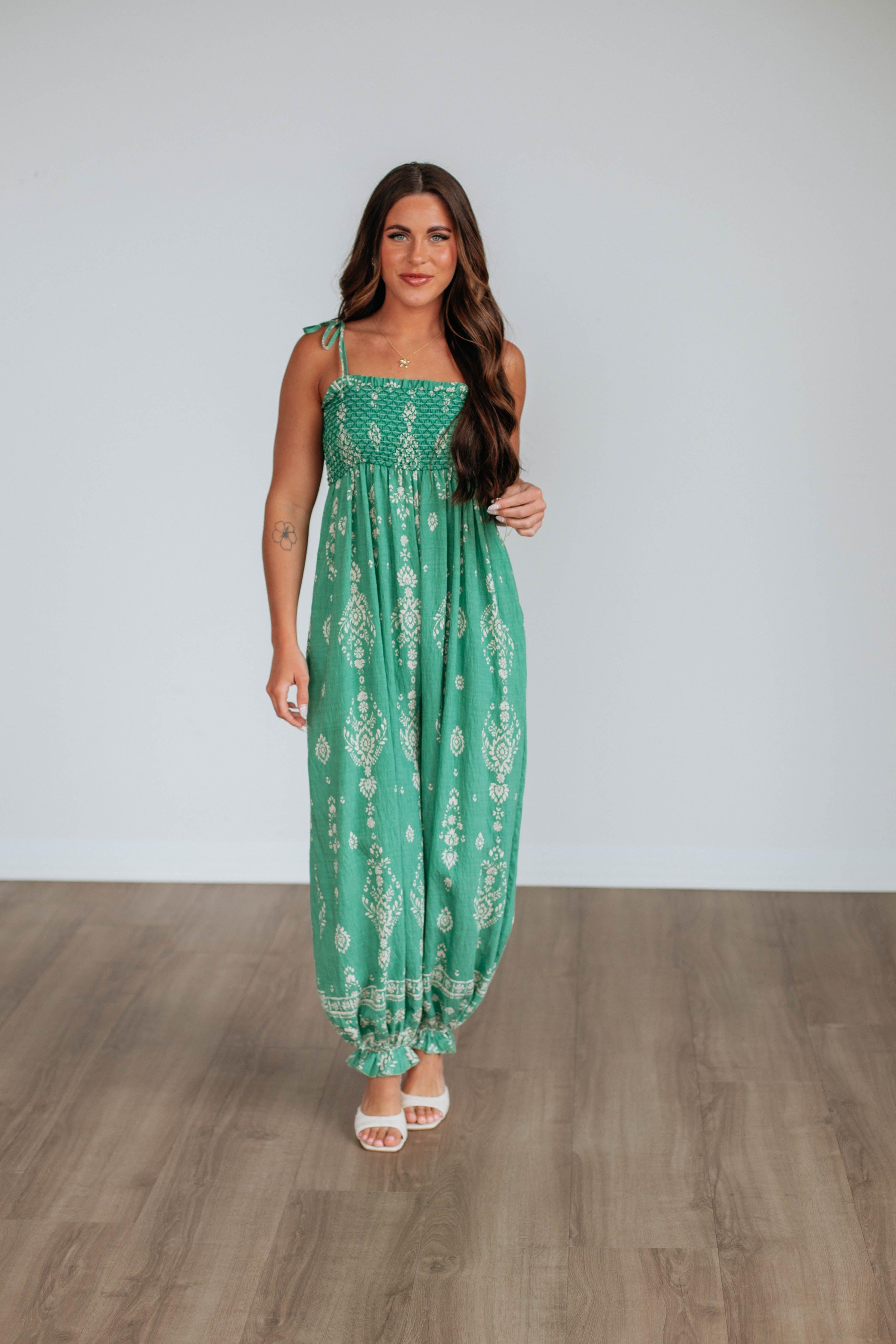 Azelia Women's Jumpsuit - Kelly Green Mix Color One Piece Romper | Casual Summer Outfit for Beach, Party & Vacation