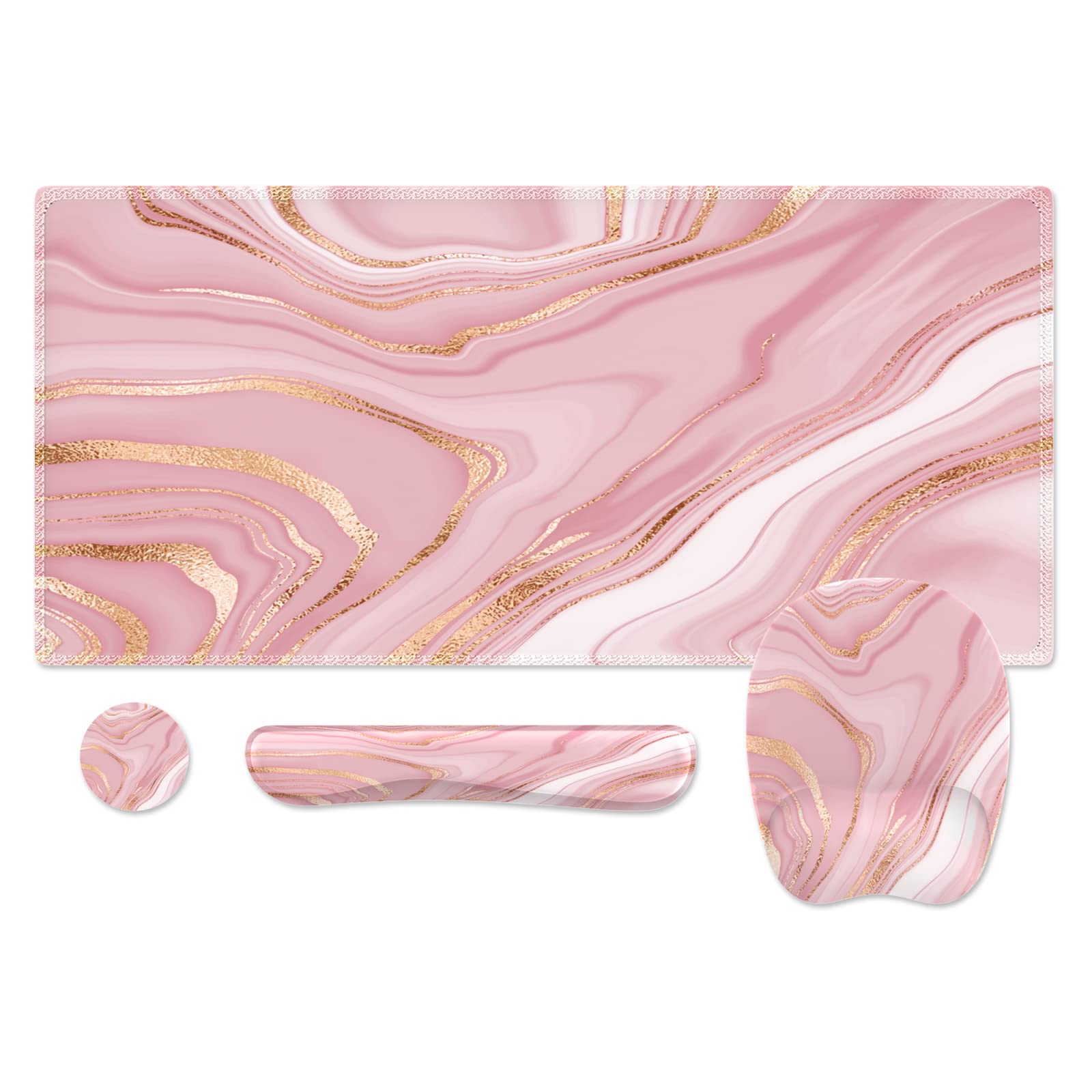 Premium Pink Rose Gold Desk Mat Set - Ergonomic Mouse Pad with Wrist Support & Keyboard Wrist Rest, Non-Slip Office Accessories for Comfortable Computer Work - Perfect for Home Office, Gaming & Workspace Setup