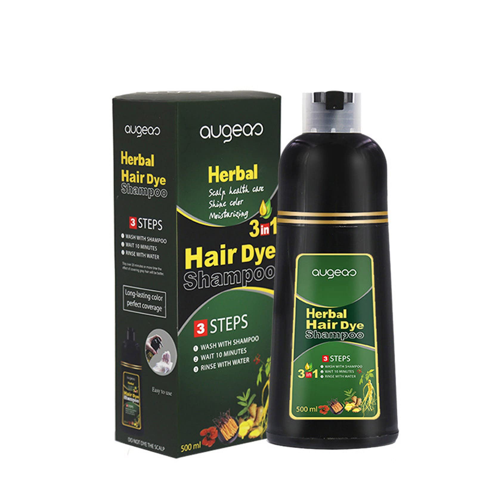 Permanent Black Hair Dye Shampoo - One Wash White to Black Color, No Mixing Needed | For Men & Women, Quick & Easy Gray Coverage | Perfect for Home Use, Salon-Quality Results