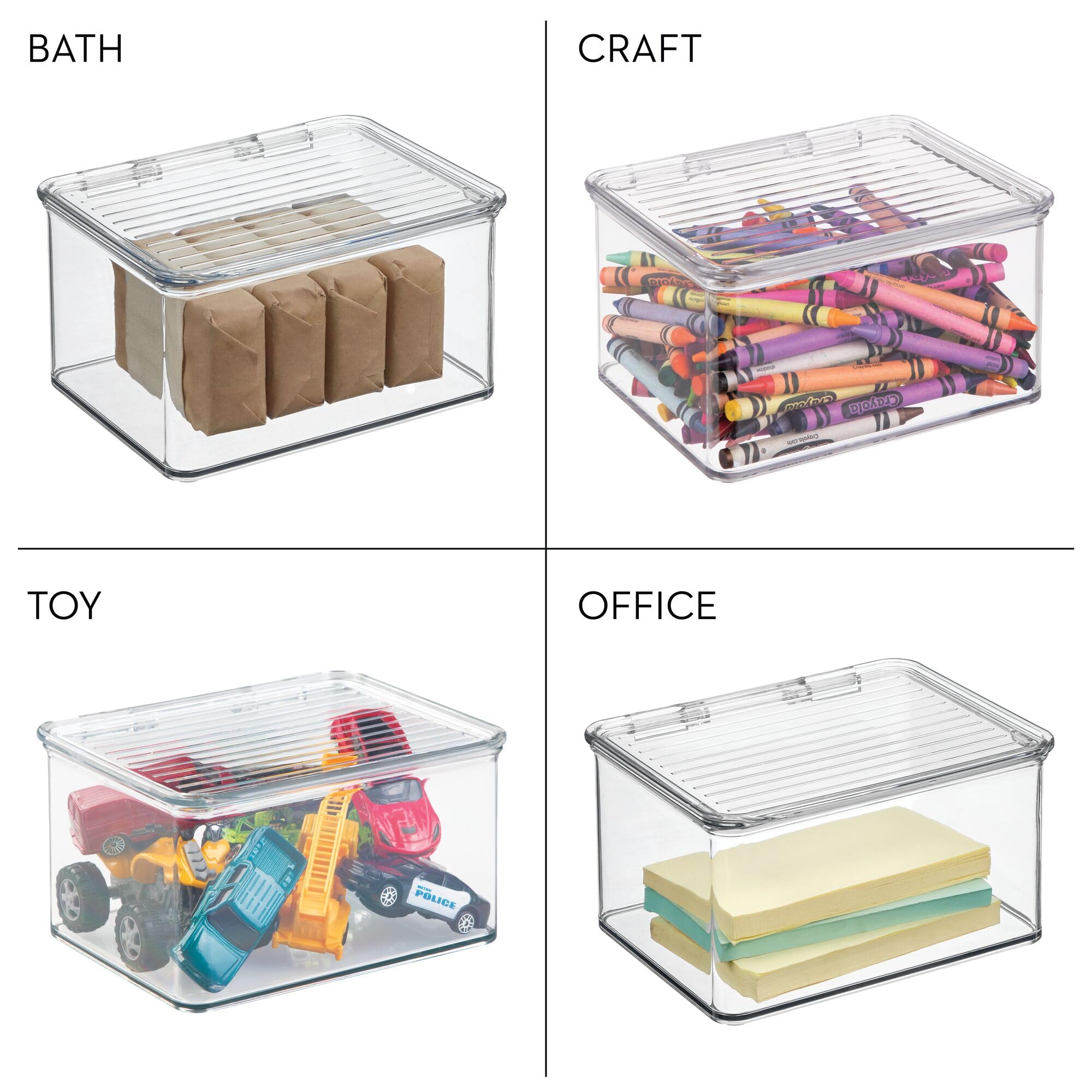 iDesign Clear Recycled Plastic Pantry Storage Bins with Lids - 6.75” x 5.75” x 3.75” - Kitchen, Freezer & Fridge Organizer for Food, Spices & Snacks - Eco-Friendly Home Organization Solution