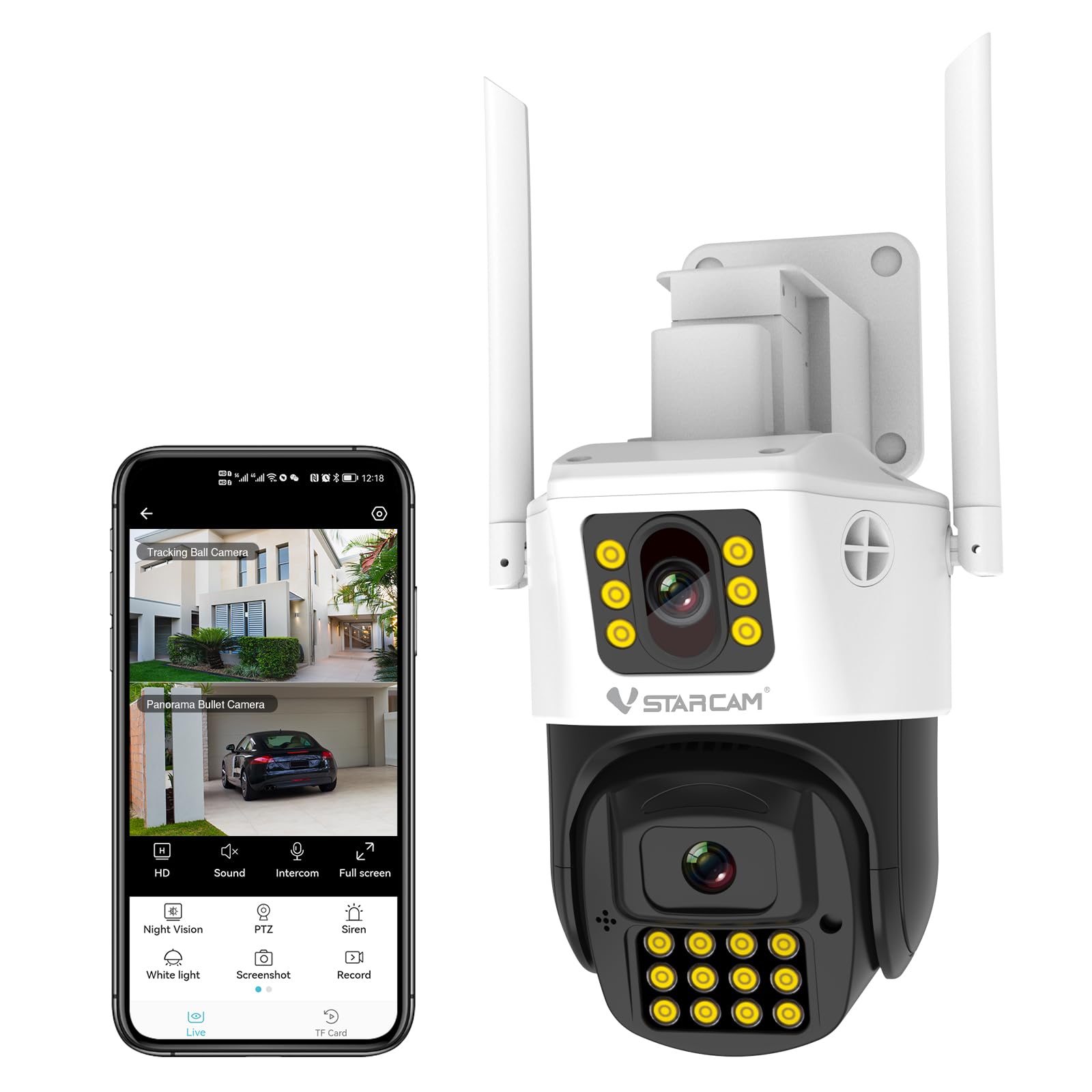 VSTARCAM 1080P Dual Lens Outdoor Security Camera with WiFi, Motion Detection, Auto Tracking & Two-Way Talk - 360° Wireless Surveillance for Home, Garage & Backyard Security
