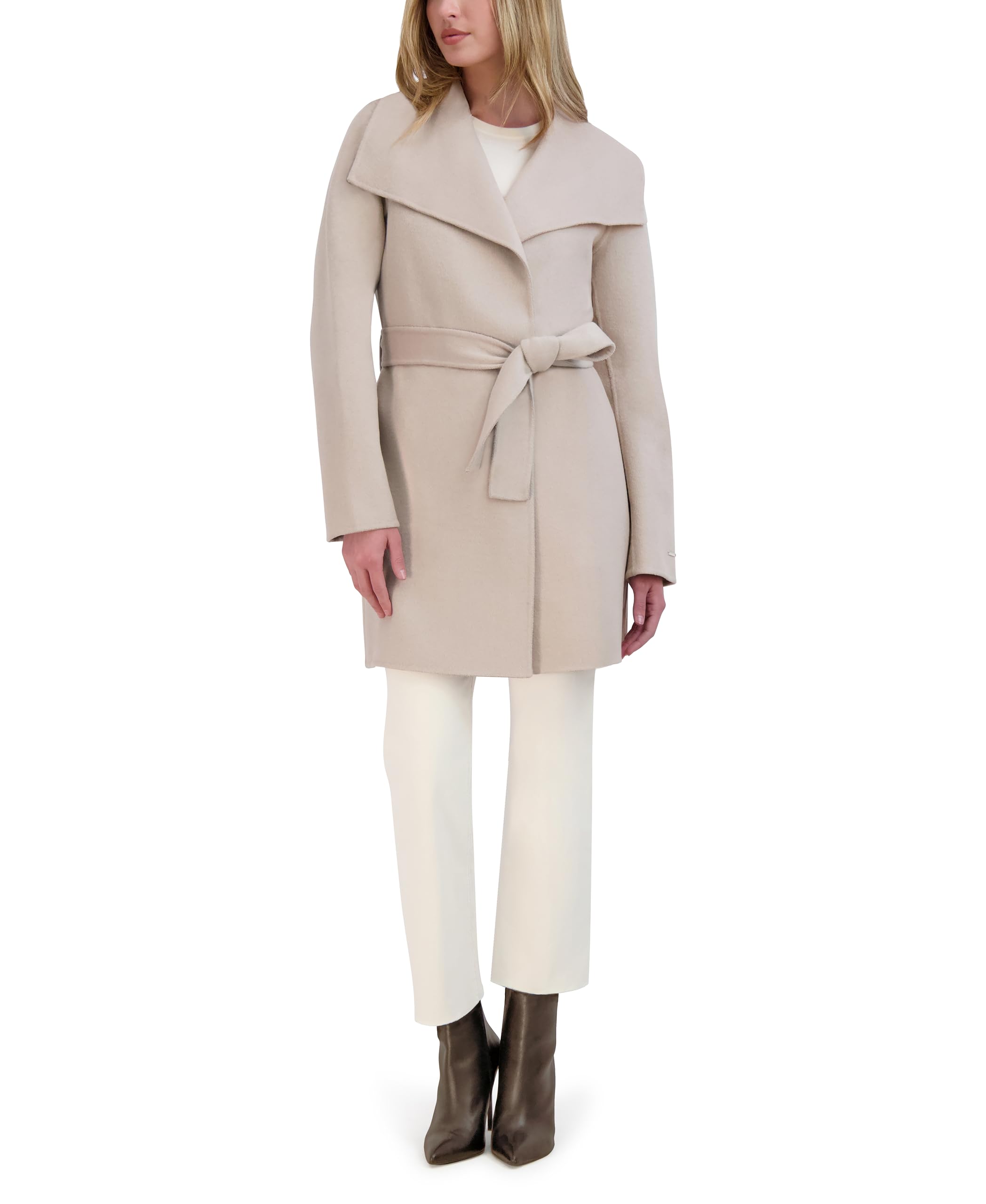 Tahari Women's Ella Lightweight Double-Faced Wool Blend Wrap Coat with Tie Belt - Warm & Stylish Winter Outerwear for Work, Travel & Special Occasions