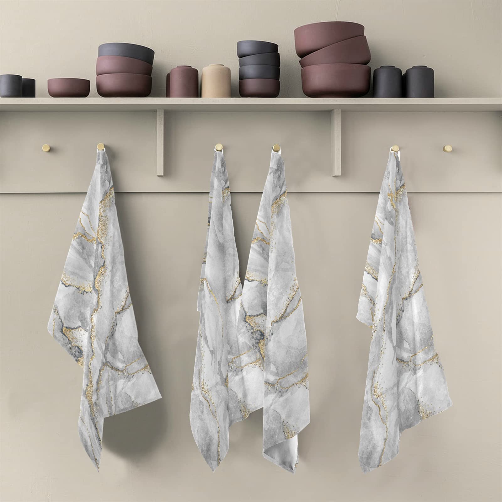 Premium White Gold Marble Bath Towels Set - 18
