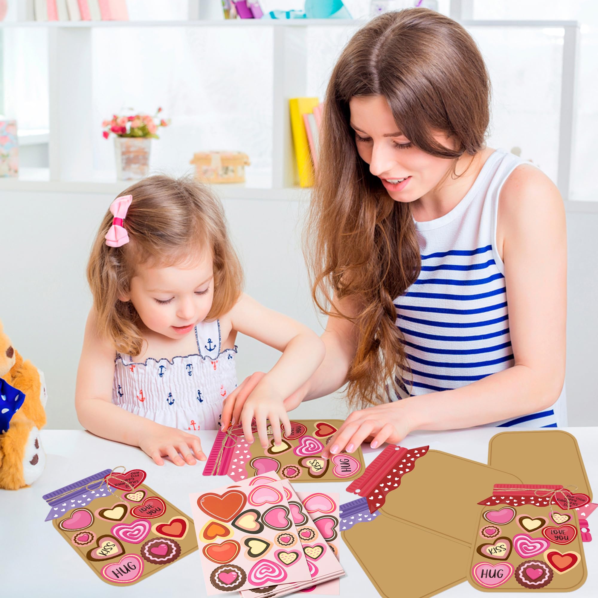 WATINC DIY Valentine's Day Candy Jar Craft Kit - 30PCS Heart-Shaped Candy Jar Making Supplies for Kids, Home, School & Classroom Activities | Perfect for Valentine Gifts, Party Decor & Creative Fun