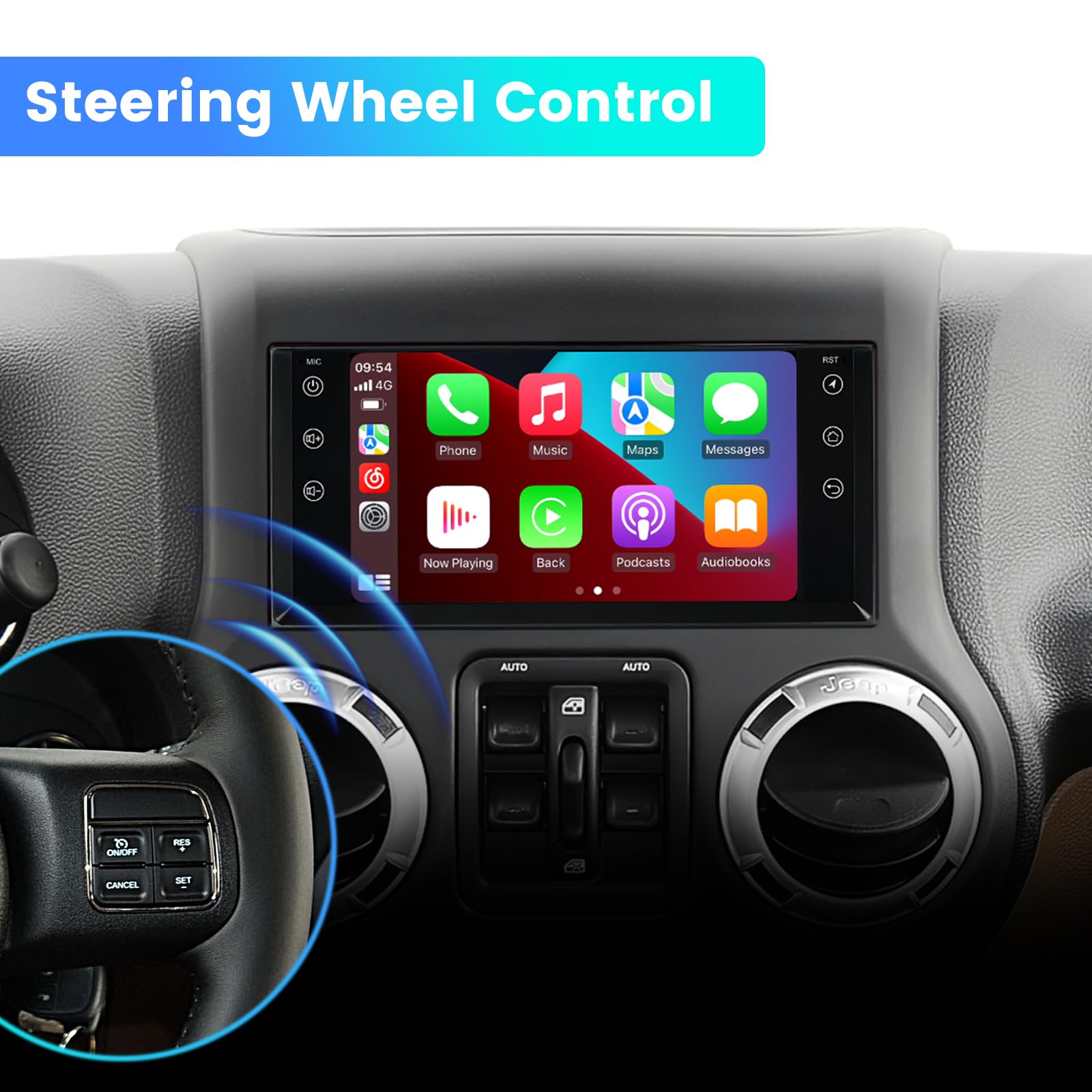 MekdeTech 7 Inch Android Car Stereo for Jeep Wrangler JK Compass Patriot/Chrysler/Dodge RAM Charger - Wireless CarPlay & Android Auto, 2GB RAM 32GB ROM, GPS Navigation Head Unit - Perfect for Road Trips & Daily Commutes