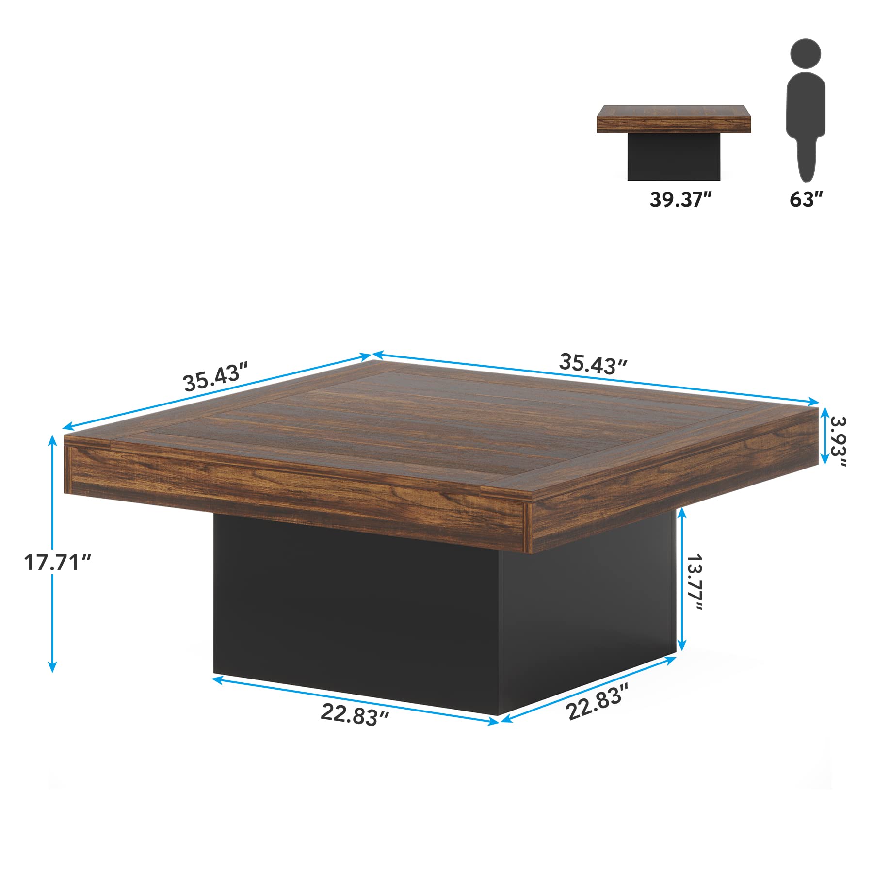 Tribesigns Square LED Coffee Table - Rustic Brown & Black Engineered Wood Low Profile Modern Coffee Table for Living Room, Lounge, and Office - Perfect for Home Decor & Entertainment Spaces