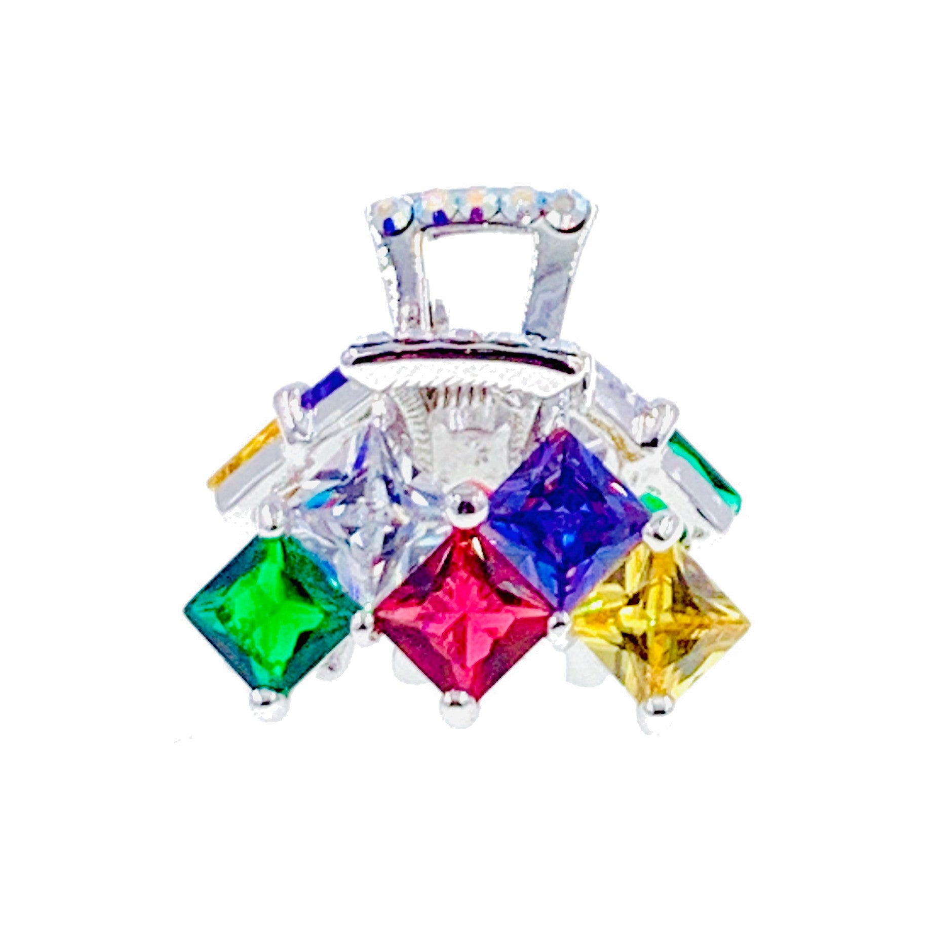Giacinta Square Hair Claw Clip - Cubic Zirconia CZ Crystal Silver Base in Purple, Amber & Pink | Elegant Hair Accessory for Parties, Weddings & Everyday Wear