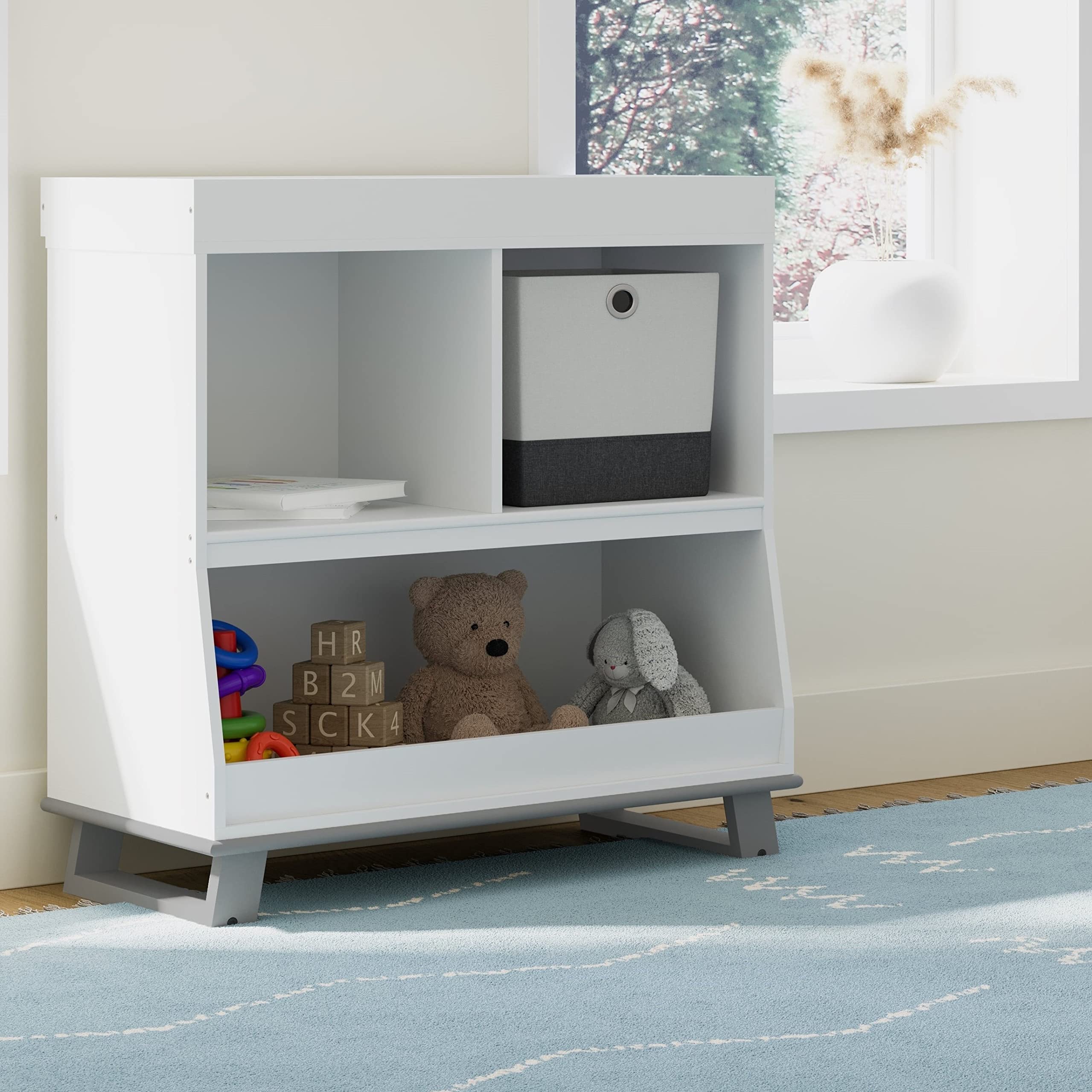 Storkcraft Modern Convertible Baby Changing Table - White & Pebble Gray | GREENGUARD Gold Certified Nursery Furniture | Safe Diaper Changing Station with Standard Pad Fit | Perfect for Baby Showers & Nursery Organization