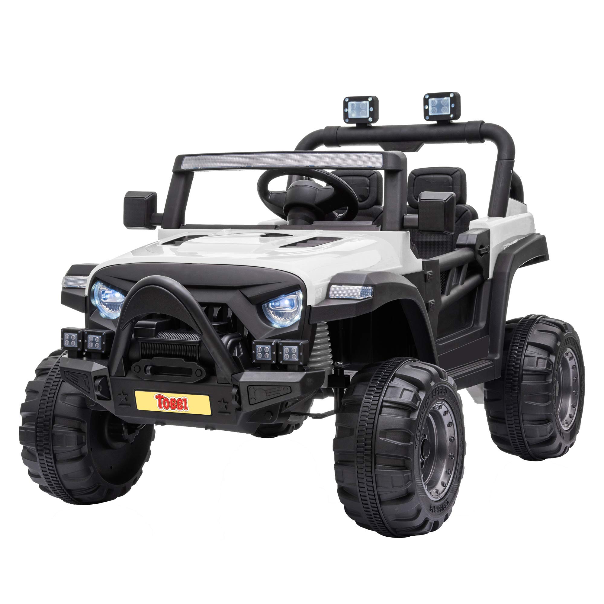 TOBBI 12V Kids Ride On Truck with Parent Remote Control - Battery Powered Toy Car with Music, MP3 Player & Safety Belt - White Electric Vehicle for Boys & Girls - Perfect for Outdoor Play, Birthday Gifts & Backyard Fun