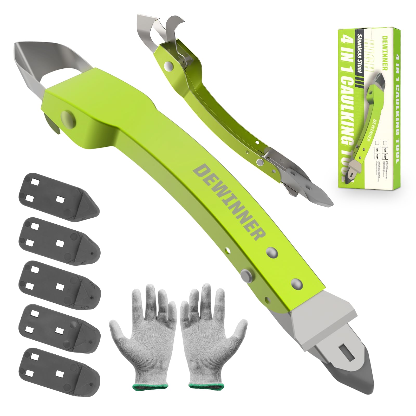 DEWINNER 4 in 1 Stainless Steel Caulking Tool Kit - Silicone Sealant Finisher, Grout Remover for Bathroom, Kitchen, Windows, Floors & Sinks - Professional DIY Caulking Tools for Perfect Sealing & Waterproofing