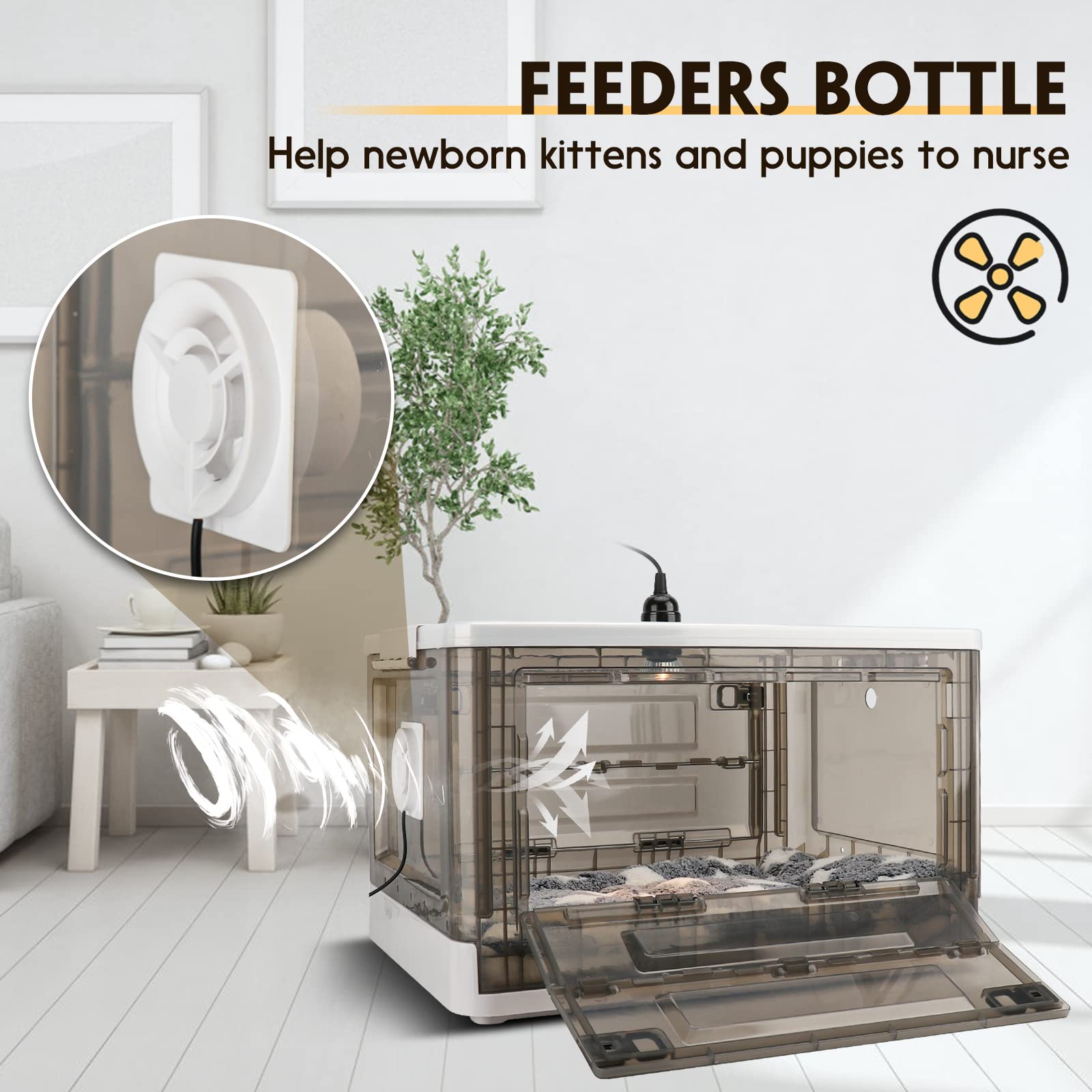 Puppy Incubator with Heating & Ventilation - 55L Pet Incubator for Newborn Puppies & Kittens with Comfortable Bed Mat - Perfect for Breeding, Animal Rescue & Veterinary Clinics