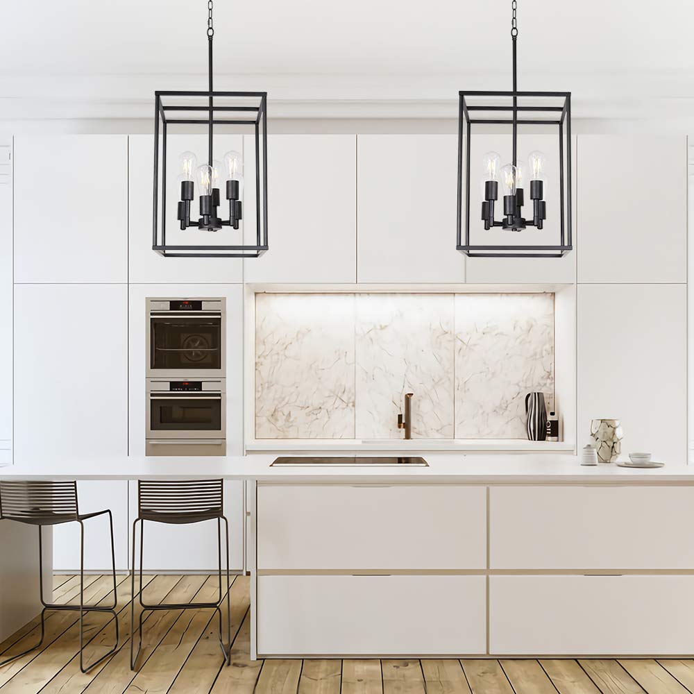 VINLUZ 6-Light Black Farmhouse Chandelier with Square Cage Shades - Classic Foyer Pendant Lighting for Kitchen, Dining Room, Entryway | Rustic Home Decor, Perfect for Farmhouse & Industrial Style Interiors