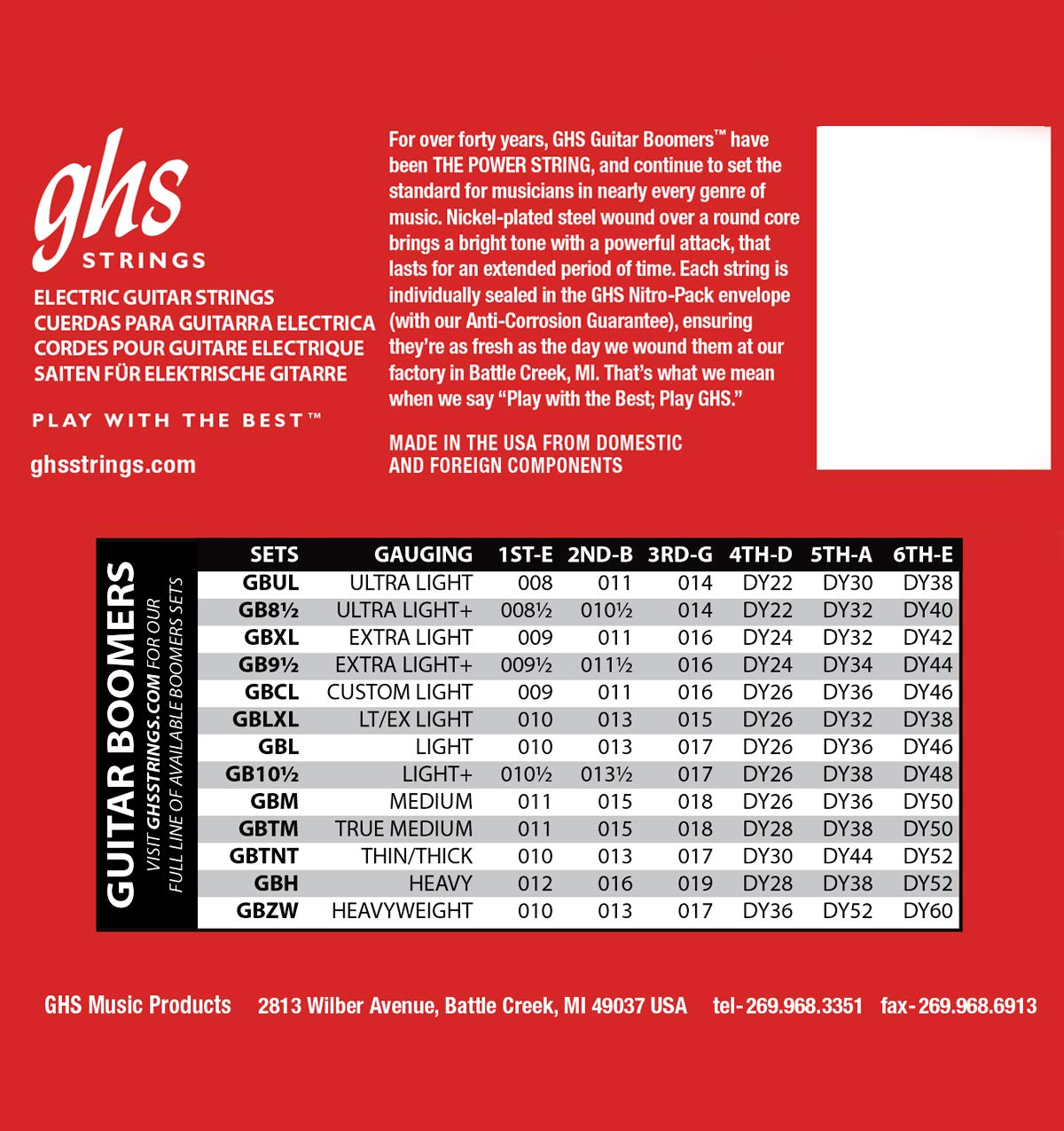GHS Strings GBTM - 10 Pack - Nickel-Plated Electric Guitar Strings, True Medium Gauge (11-50) for Rock & Blues - Perfect for Live Performances & Studio Recording
