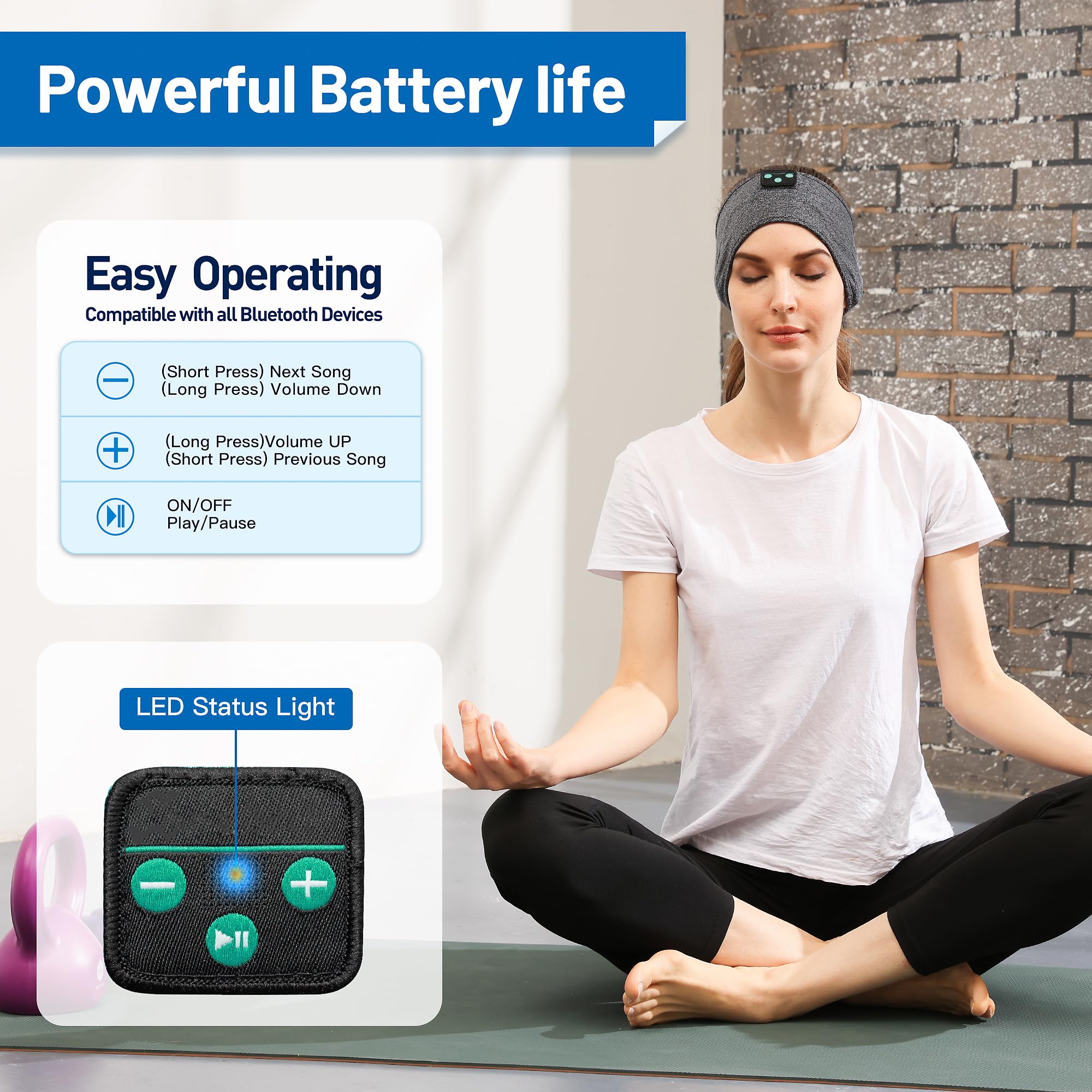 Perytong Bluetooth Sleep Headphones - Wireless Sports Headband with Ultra-Thin HD Stereo Speakers for Sleeping, Workout, Jogging, Yoga, Meditation | Comfortable for Air Travel & Insomnia Relief | Perfect for Night Use, Gym, Travel & Relaxation