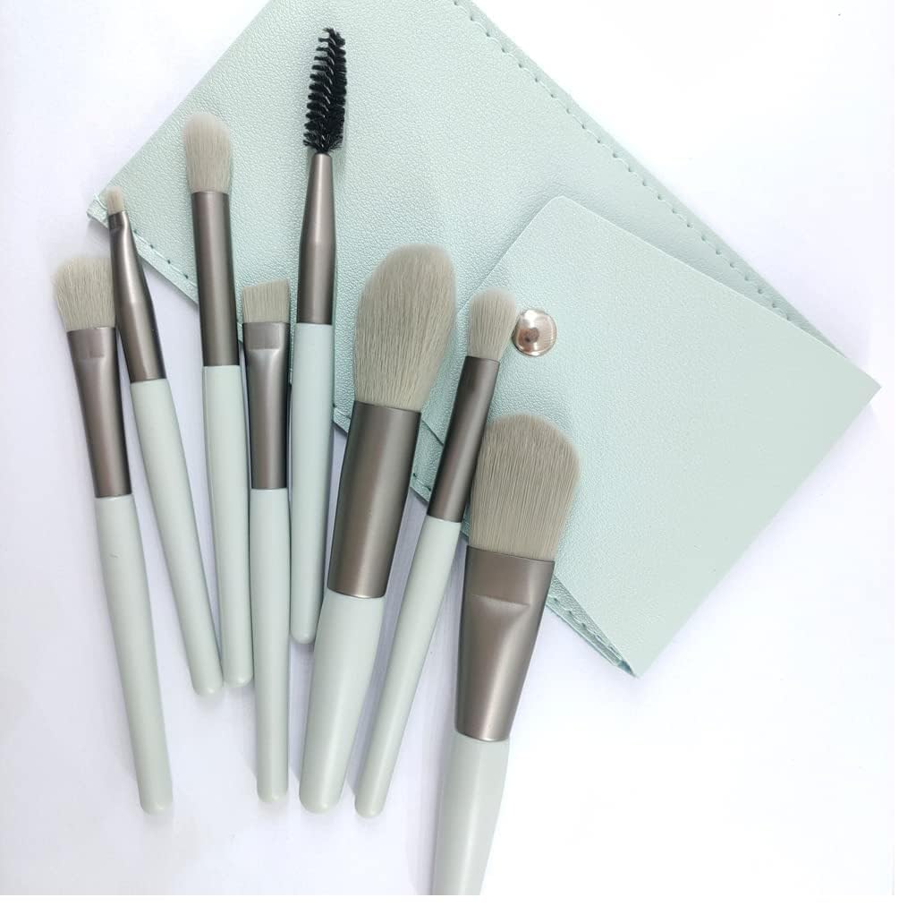Bajajbeautyshop 8PCS Mini Makeup Brush Set with Storage Pouch - Perfect for Travel & On-the-Go Makeup Application (Random Color)