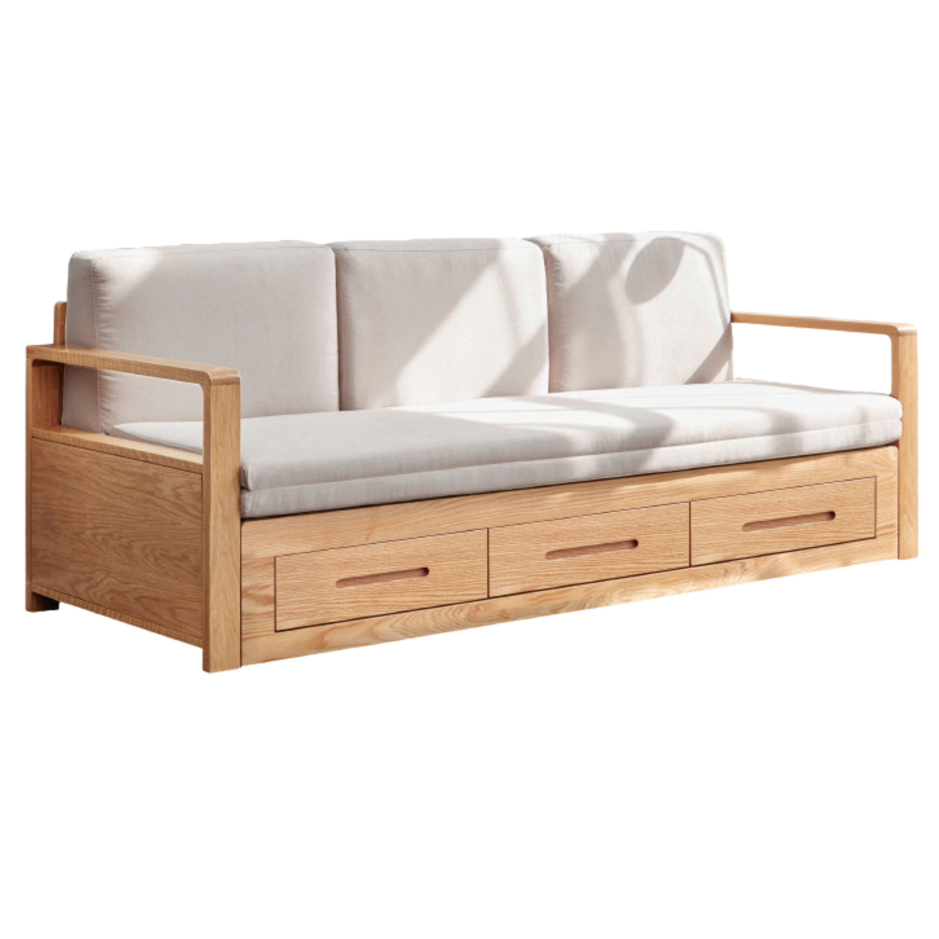 Oak Solid Wood Folding Storage Sofa Bed - Convertible Guest Bed & Space-Saving Furniture for Small Apartments, Living Rooms & Dorm Rooms