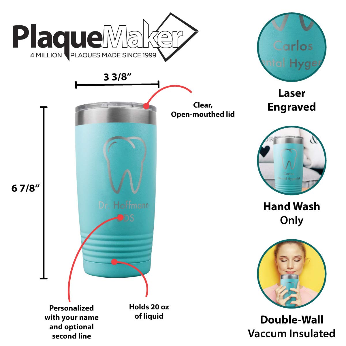 Personalized Coffee Tumbler for Dentists - Custom Insulated Travel Mug for Orthodontists, Pediatric Dentists & Dental Hygienists - Great Gift for Dental Students & Assistants (Teal) - Perfect for Office Use, Clinical Shifts & Coffee Breaks
