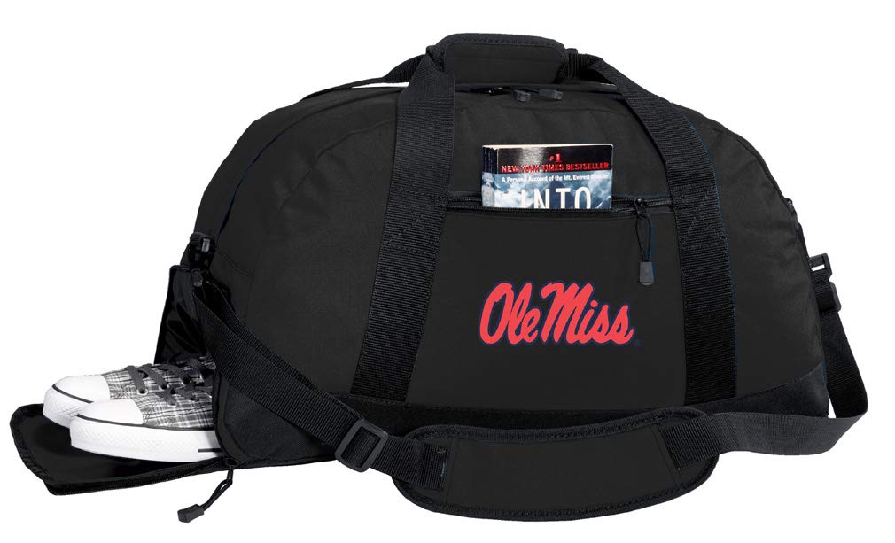 Ole Miss University of Mississippi Duffel Bag with Shoe Pockets - Black Gym Bag for Travel, Sports & College Campus Use