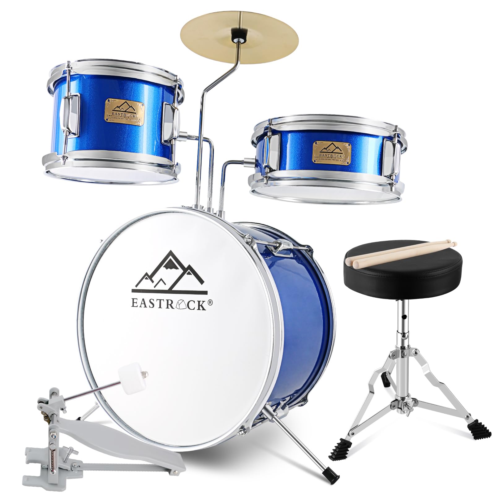 EASTROCK 3-Piece 14'' Kids Drum Set with Adjustable Throne, Cymbal, Pedal & Drumsticks - Perfect for Beginners & Junior Drummers (Dark Blue) | Ideal for Home Practice, Music Lessons & Kids Birthday Gifts