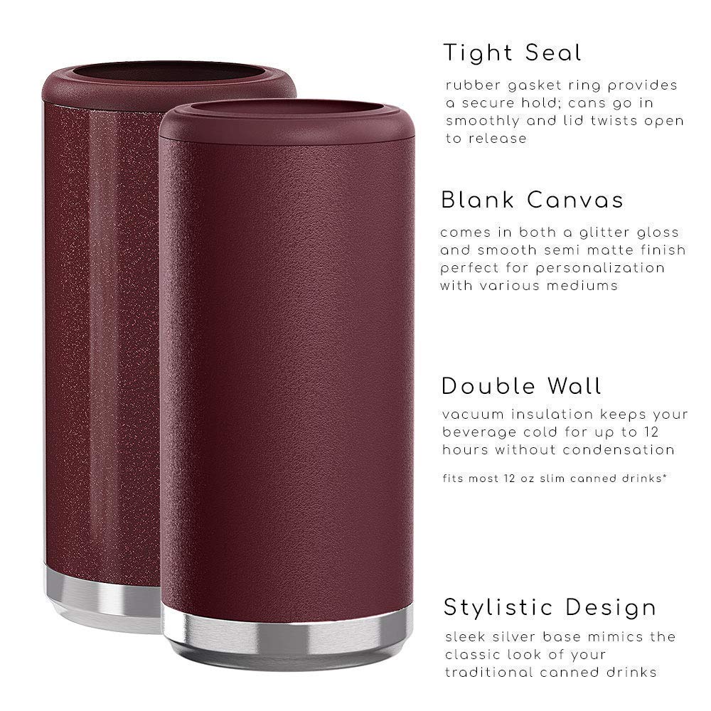 Personalized 12oz Insulated Skinny Steel Can Cooler - 41 Custom Designs for Beer, Soda & Energy Drinks - Perfect for Parties, BBQs & Outdoor Adventures