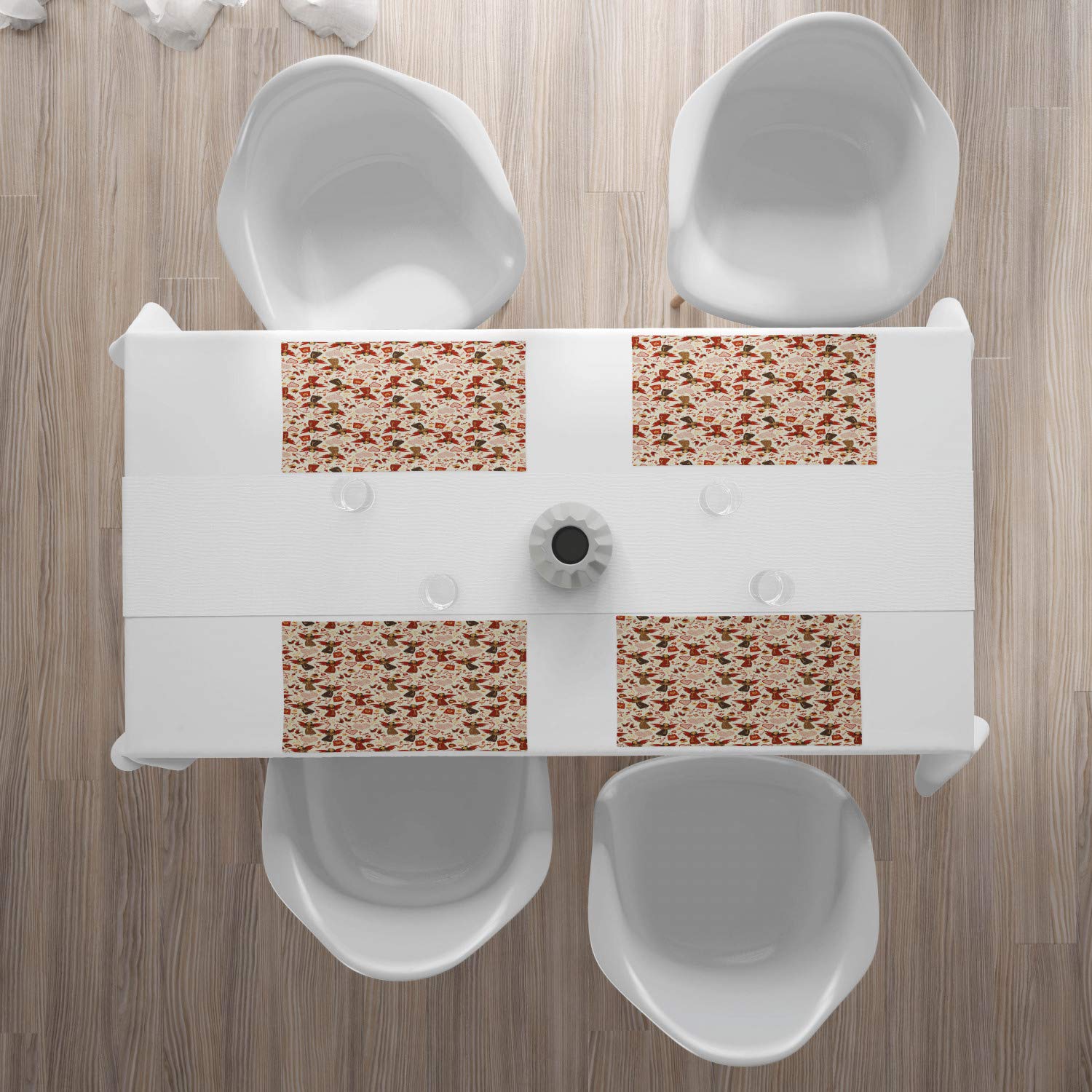 Ambesonne Angel Place Mats Set of 4 - Medieval Valentine Cupid Design with Music Notes & Doves - Washable Fabric Table Mats for Dining Room Decor - Standard Size (Eggshell Ruby Caramel) - Perfect for Romantic Dinners, Weddings & Valentine's Day Decorations