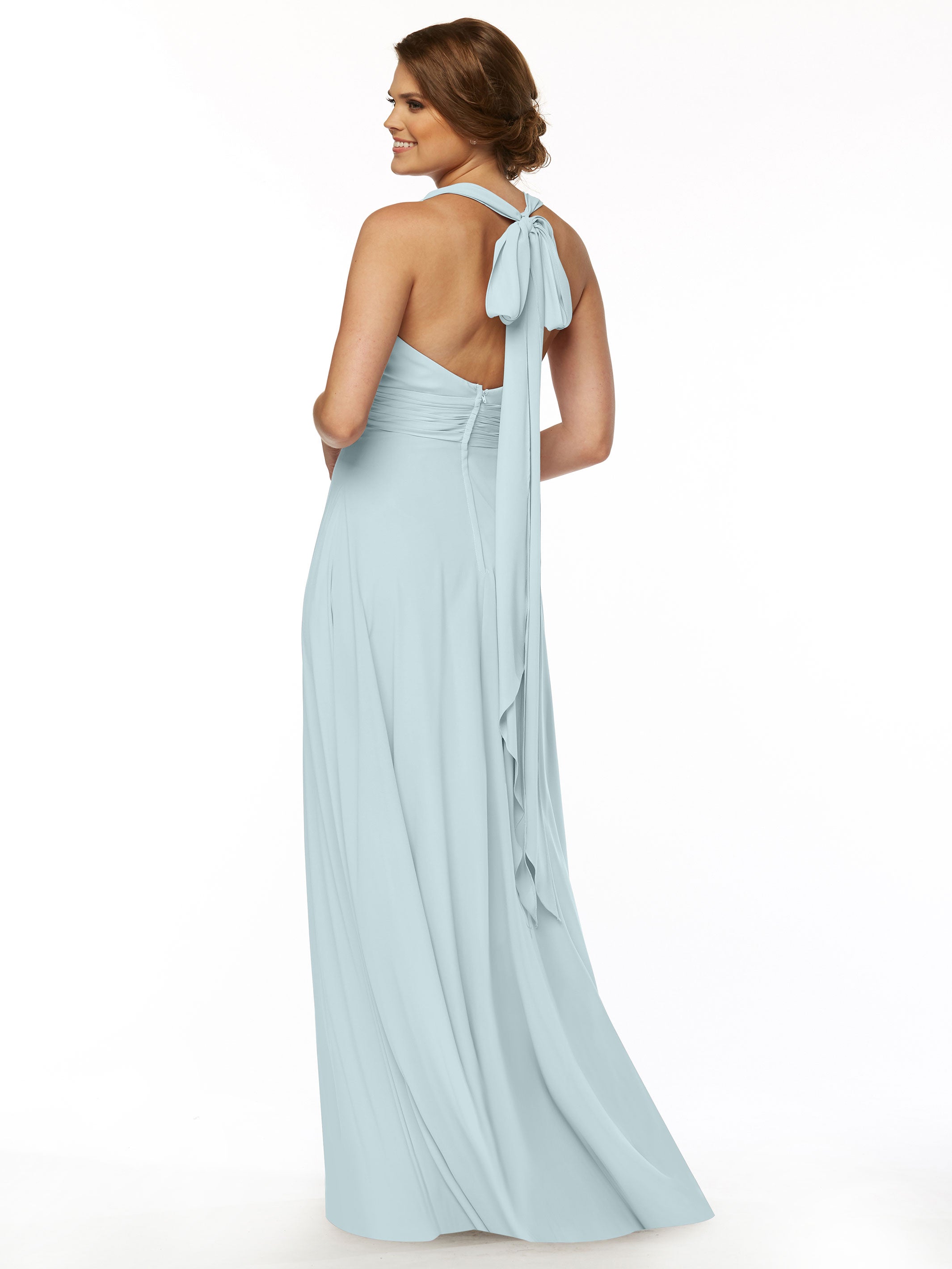 Elegant A-Line Stretch Chiffon Bridesmaid Dress with Halter V-Neck - Perfect for Weddings, Formal Events & Special Occasions