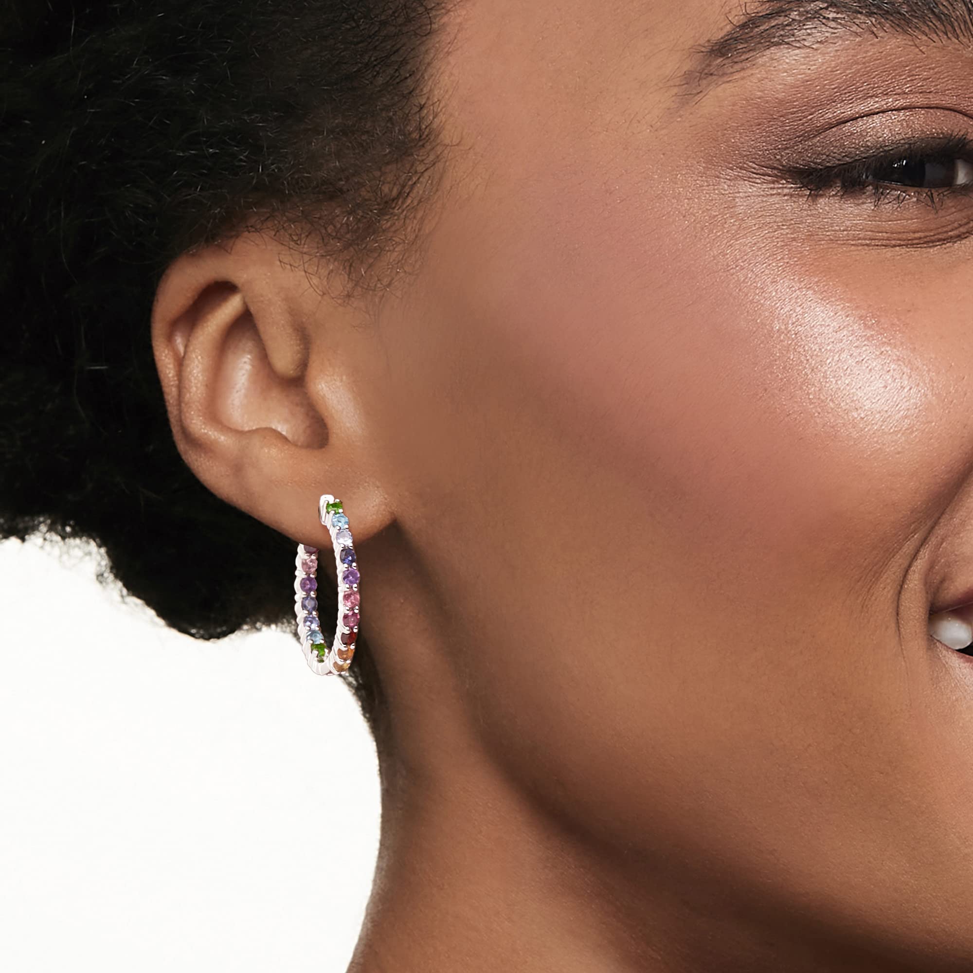 Sterling Silver Gemstone Hoop Earrings for Women | Dainty & Elegant Jewelry Gift | Perfect for Parties, Weddings & Everyday Wear