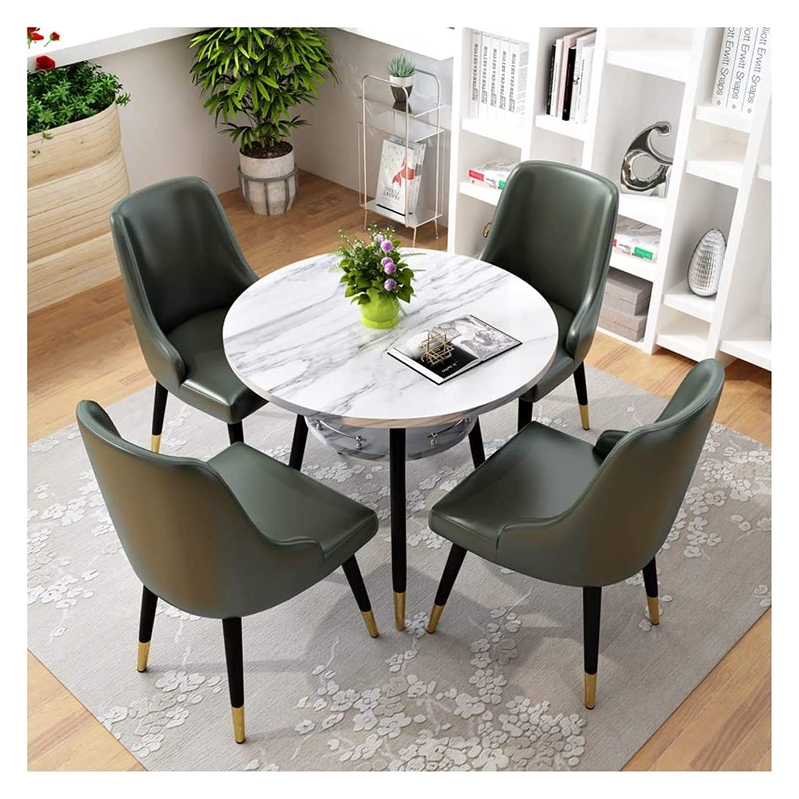 Green Small Conference Table & Chair Set - Compact Round Office Furniture for Meetings, Hotels, Parties & Reception Areas | Space-Saving Multi-Level Design for Home & Business Use