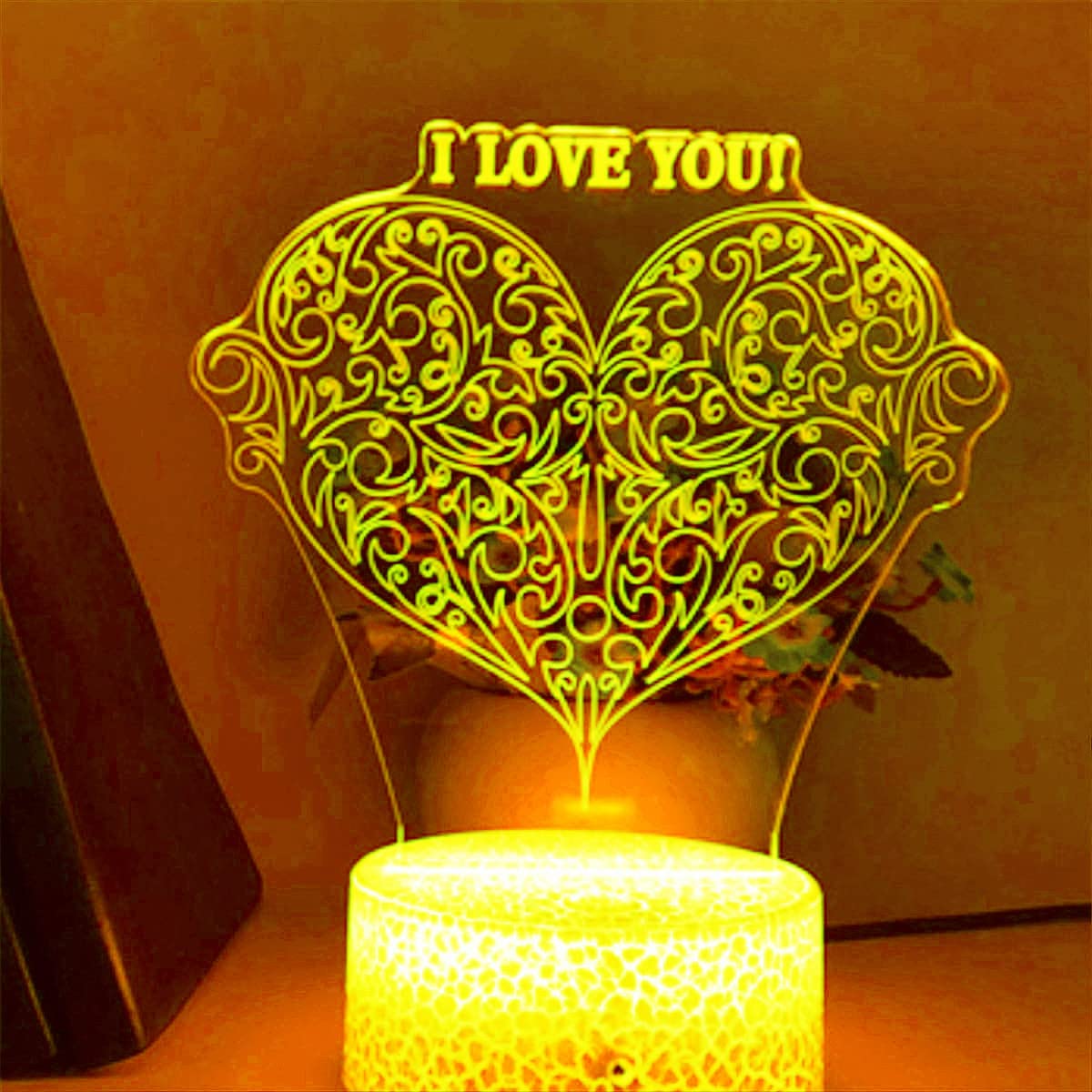 3D Heart Night Light LED Touch Lamp - 7 Color Changing Mood Light for Desk, Table, Nursery - Romantic, Birthday, Christmas Gift for Kids, Couples, Home Decor (Optical Illusion Design) - Perfect for Bedrooms, Valentine's Day, Kids Rooms & Party Decorations