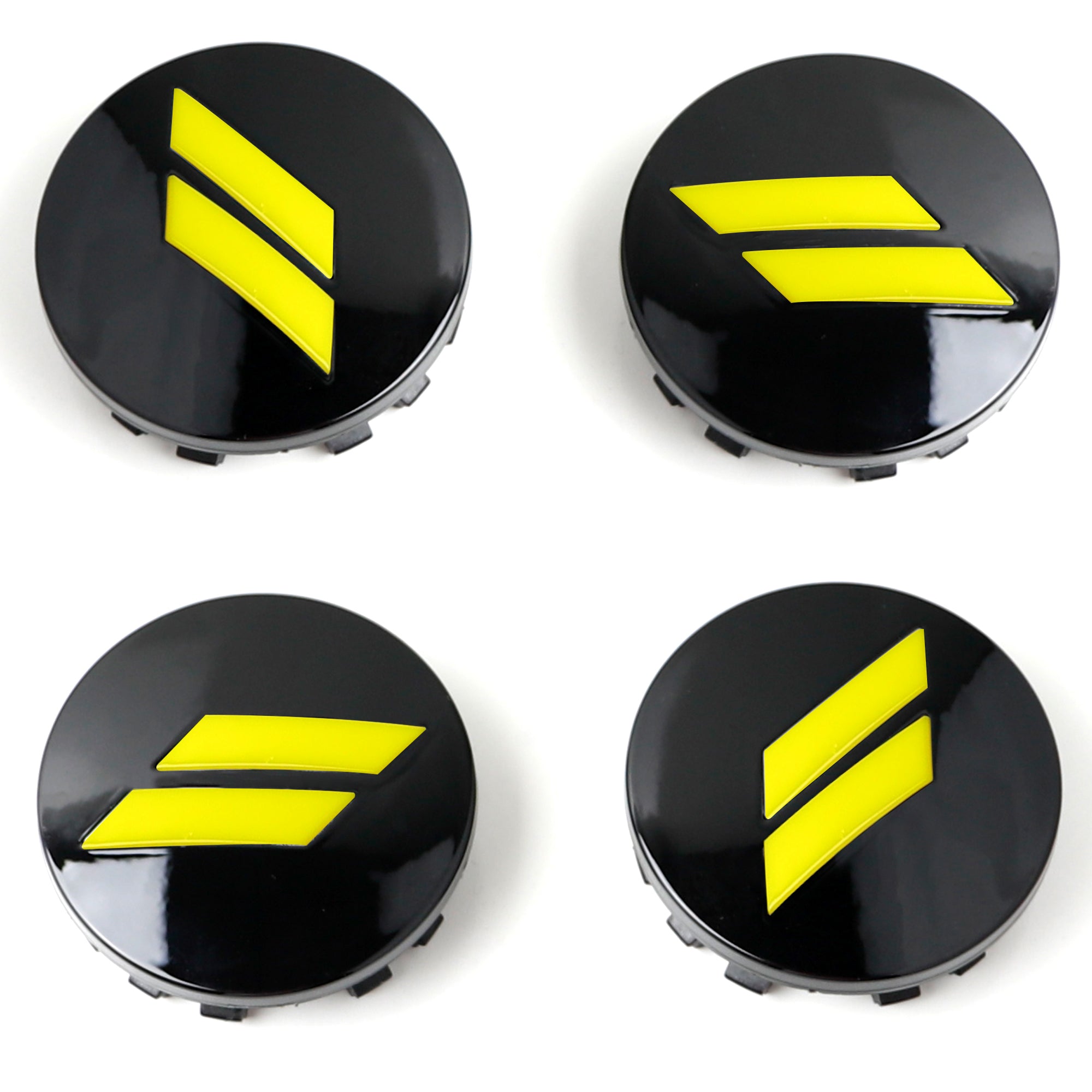 4-Piece 63mm Yellow Slash Wheel Center Caps for Dodge Charger, Challenger, Durango - Upgrade Your Ride's Style (Fits 2005-2023 Models) - Perfect for Car Shows & Custom Wheel Protection