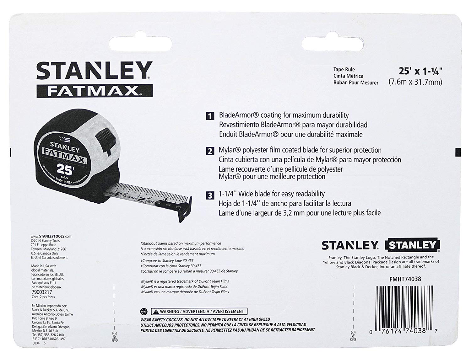 Stanley FMHT74038 FatMax 25-Foot Tape Measure - 2-Pack (4 Tape Measures Total) - Durable, Heavy-Duty Construction for Construction, Carpentry, and DIY Projects