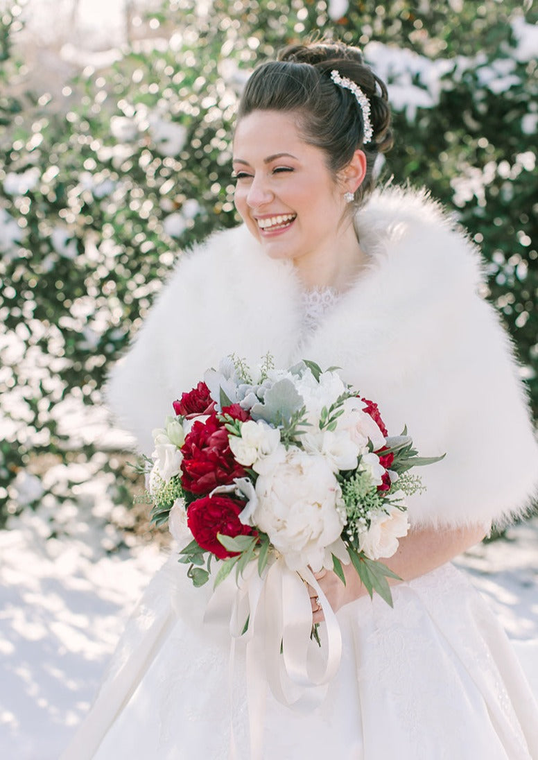 Luxury Ivory White Fur Wrap Shawl - Blair Ivy03 - Elegant Winter Accessory for Weddings, Parties & Evening Events