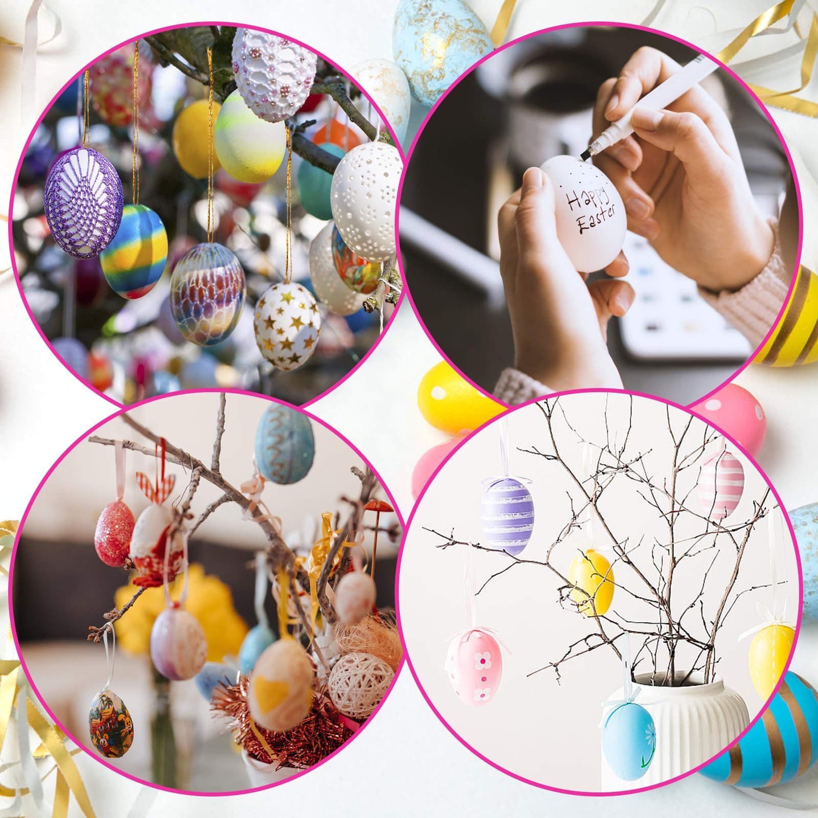 30 Pcs DIY Easter Eggs with 8 Pens - White Plastic Easter Eggs with Rope for Kids Crafts, Easter Party Favors & Classroom Prizes - Perfect for Easter Egg Decorating, Kids Activities & Holiday Gifts