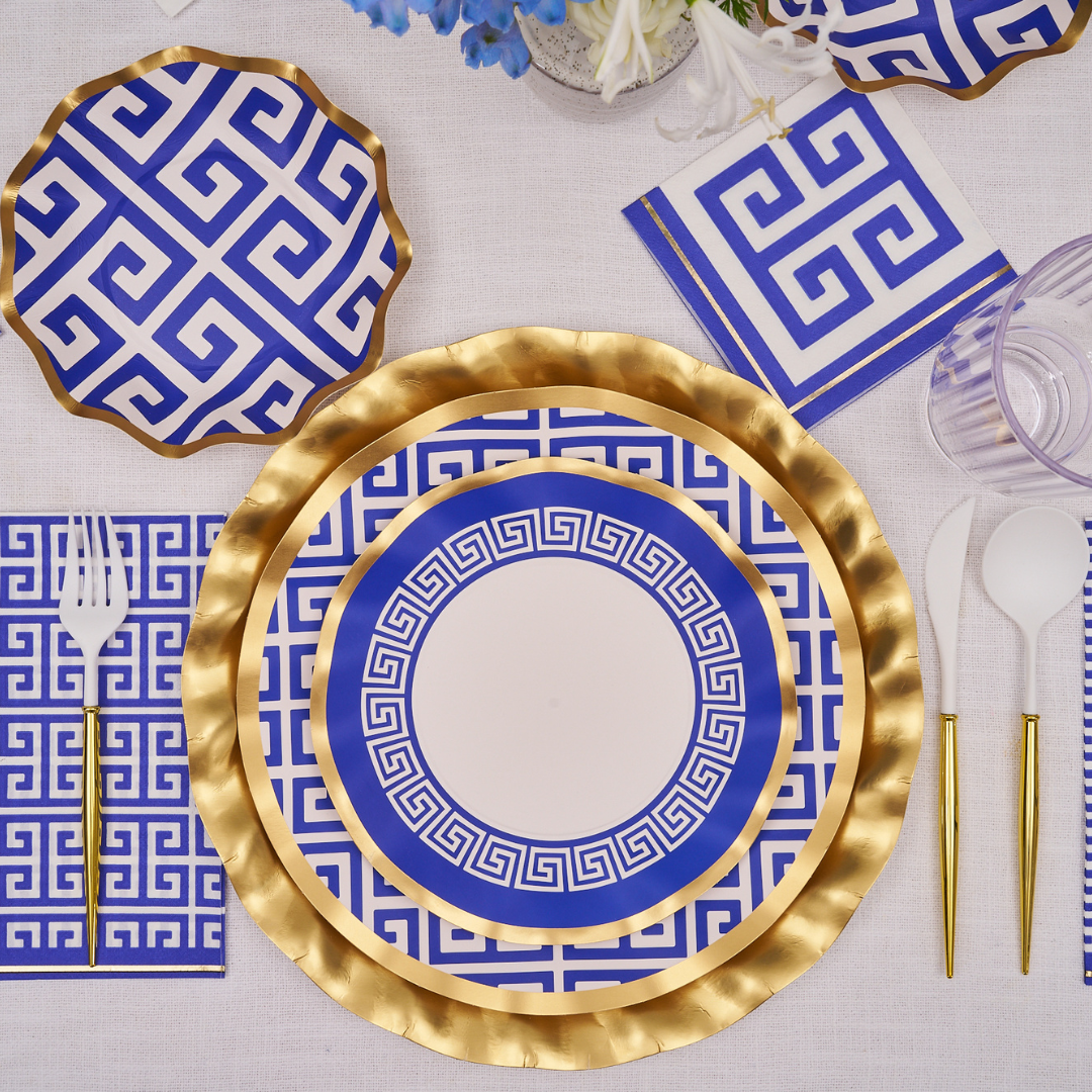 Greek Key Pattern Table Setting - Elegant Dinnerware Set for Formal Dining, Holiday Entertaining & Wedding Decor
