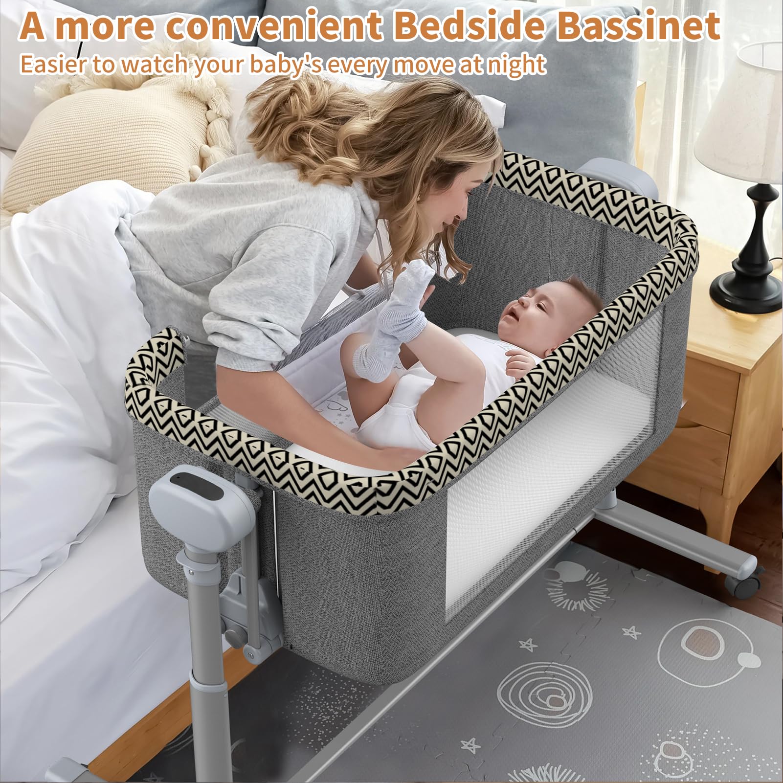 Electric Rocking Bassinet for Newborns - 6-in-1 Smart Baby Bedside Sleeper with Remote Control, 3-Speed Auto Swing & Wheels | Portable Crib for Nursery, Bedroom & Travel | Perfect for Soothing, Night Feeding & Co-Sleeping