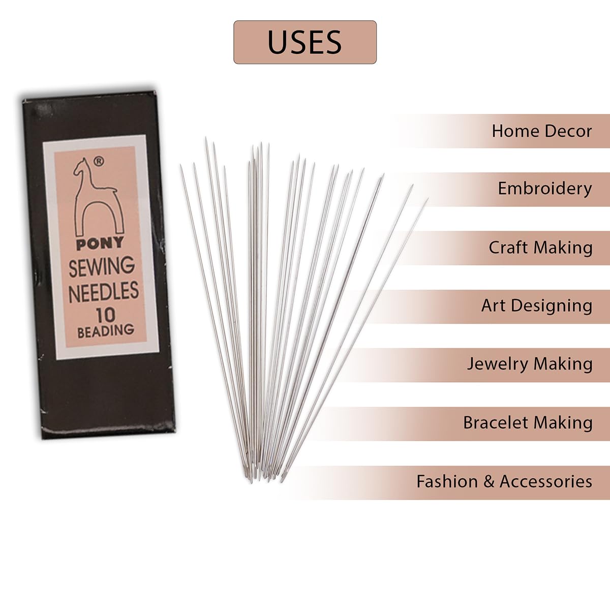 Premium Pony Beading Needles for Embroidery & Craft - Size 10 (25 Needles/Pack) - Perfect for DIY Jewelry, Cross Stitch & Handmade Decorations