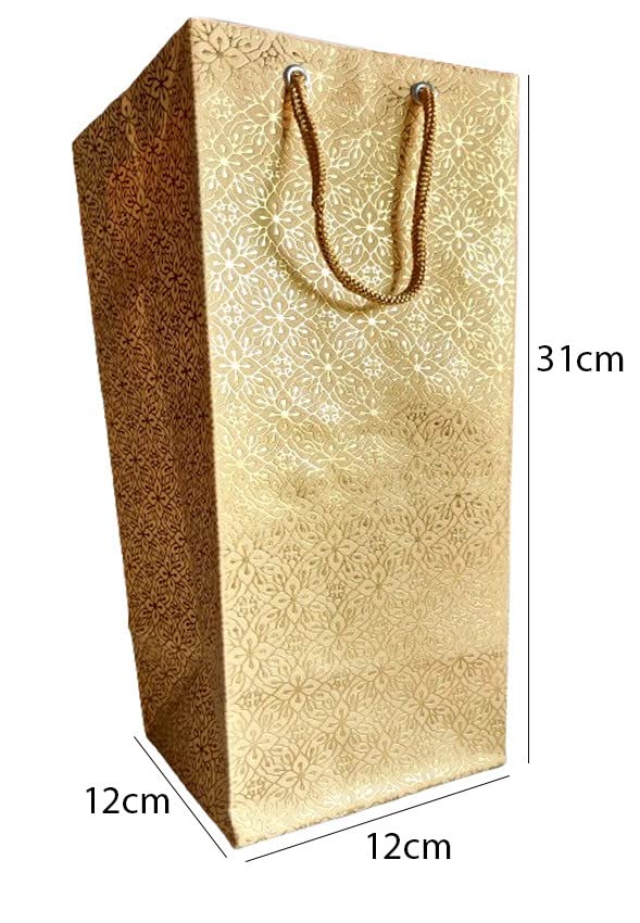 10 Pack Yellow Bottle Paper Bags - Eco-Friendly Wine Bottle Gift Bags for Parties, Weddings & Holiday Gifting