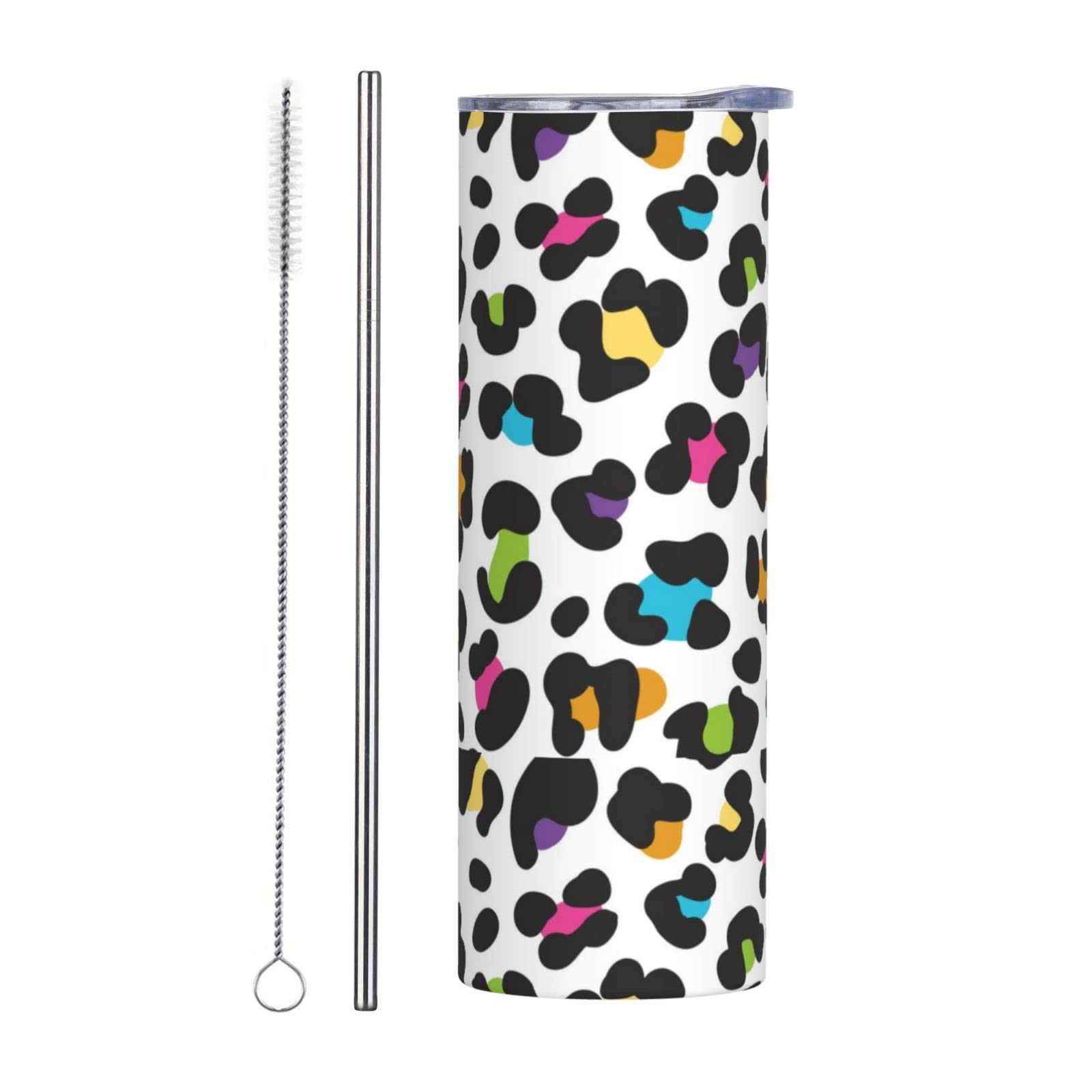 Leopard Print Stainless Steel Sippy Cup - 20oz Spill-Proof Travel Mug with Lid & Straw - Ideal for Kids, Home, Outdoor Adventures & Car Rides - Includes Straw Brush for Easy Cleaning