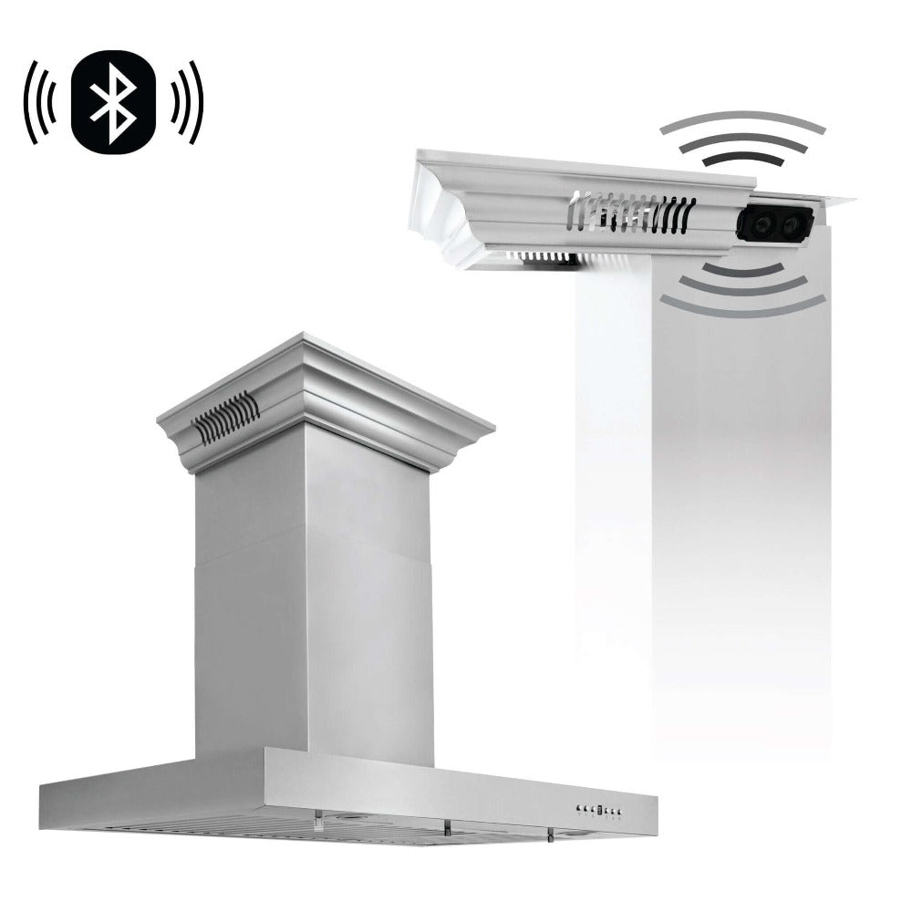 ZLINE Stainless Steel Wall Mount Range Hood with Built-In CrownSound Bluetooth Speakers (KECRN BT) - Perfect for Modern Kitchens & Open-Concept Living Spaces
