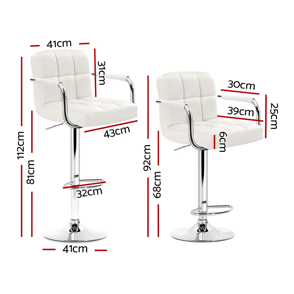Adjustable White Leather Bar Stools with Gas Lift and Armrests - Perfect for Kitchen Islands, Breakfast Bars, and Home Bars