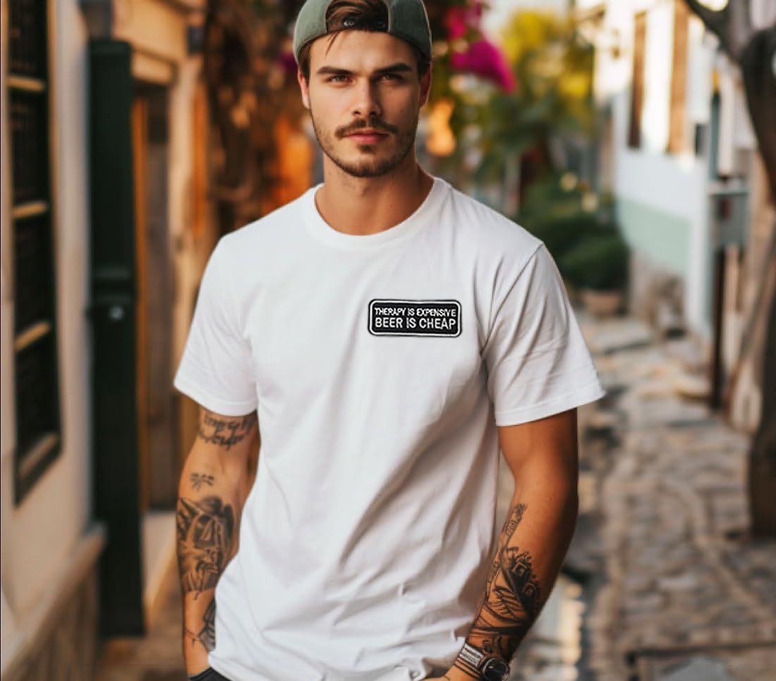 Funny Embroidered Iron-On Patch - 'Therapy is Expensive Beer is Cheap' Slogan for DIY Clothing, Hats & Bags | Perfect for Crafters & Beer Lovers