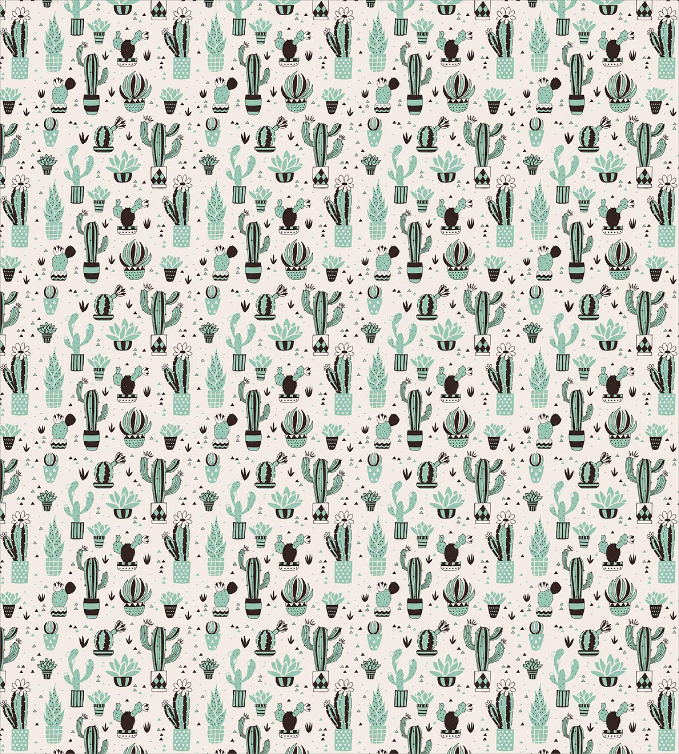 Ambesonne Cactus Duvet Cover Set - King Size 3-Piece Bedding with 2 Pillow Shams | Doodle Style Cartoon Plant Design with Geometric Background in Mint, Black & Beige | Perfect for Boho Bedroom Decor, Kids Room or Cactus-Themed Nursery