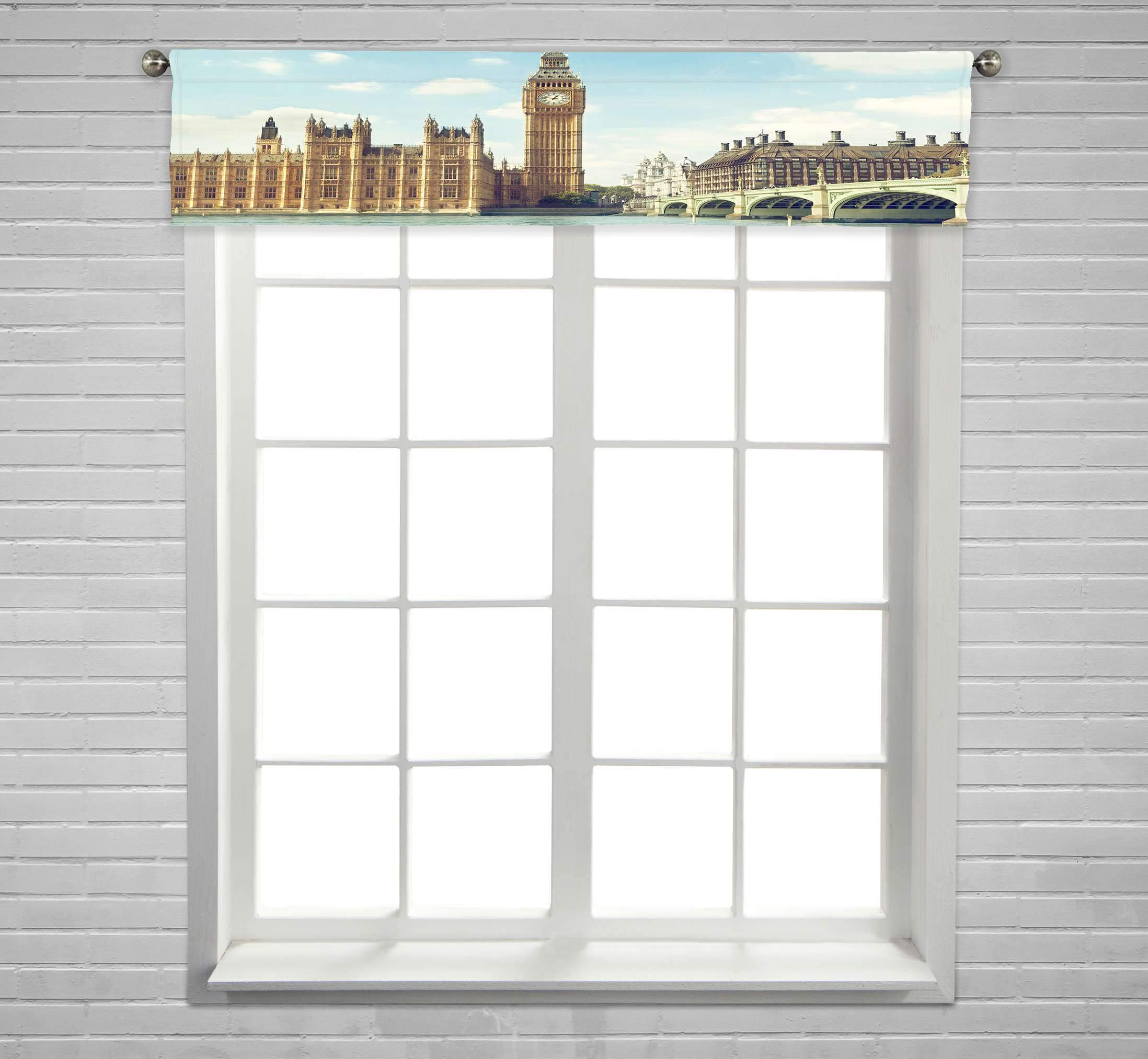 ECZJNT Big Ben Sunny Day London Window Curtain Valance - Rod Pocket 54x12 Inch - Perfect for Living Room, Bedroom & Kitchen Decor