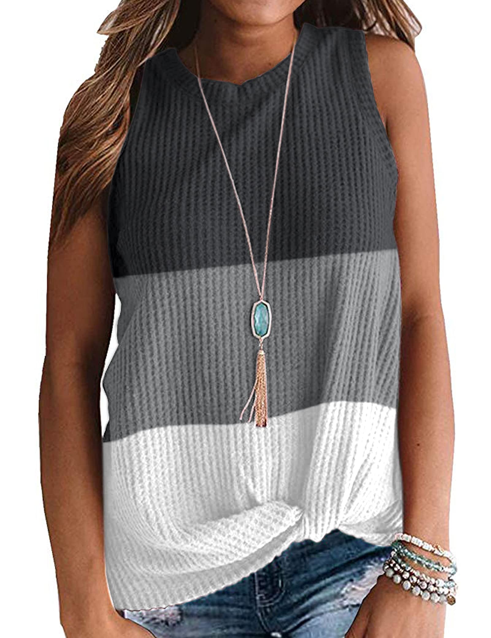 AUSELILY Women's Sleeveless Casual Tops - Cute Twist Knot Waffle Knit Shirts & Tank Tops for Summer Outfits, Beach Wear, and Daily Fashion