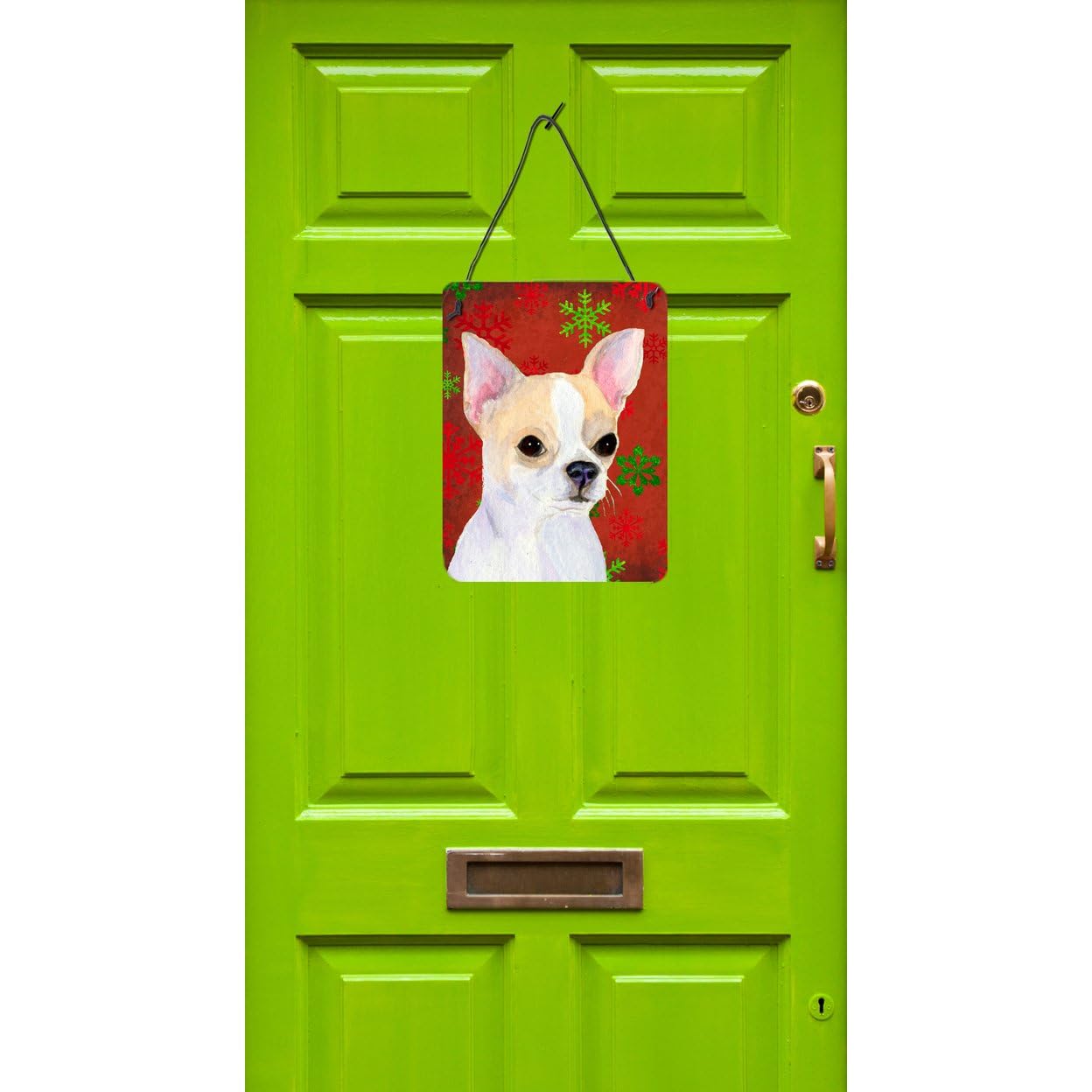 Caroline's Treasures Chihuahua Red and Green Snowflakes Holiday Christmas Metal Wall Decor - Aluminum Sign for Kitchen, Bar, Bathroom, Front Door - Festive Home Decor (12 Inch) - Perfect for Holiday Parties & Seasonal Home Styling