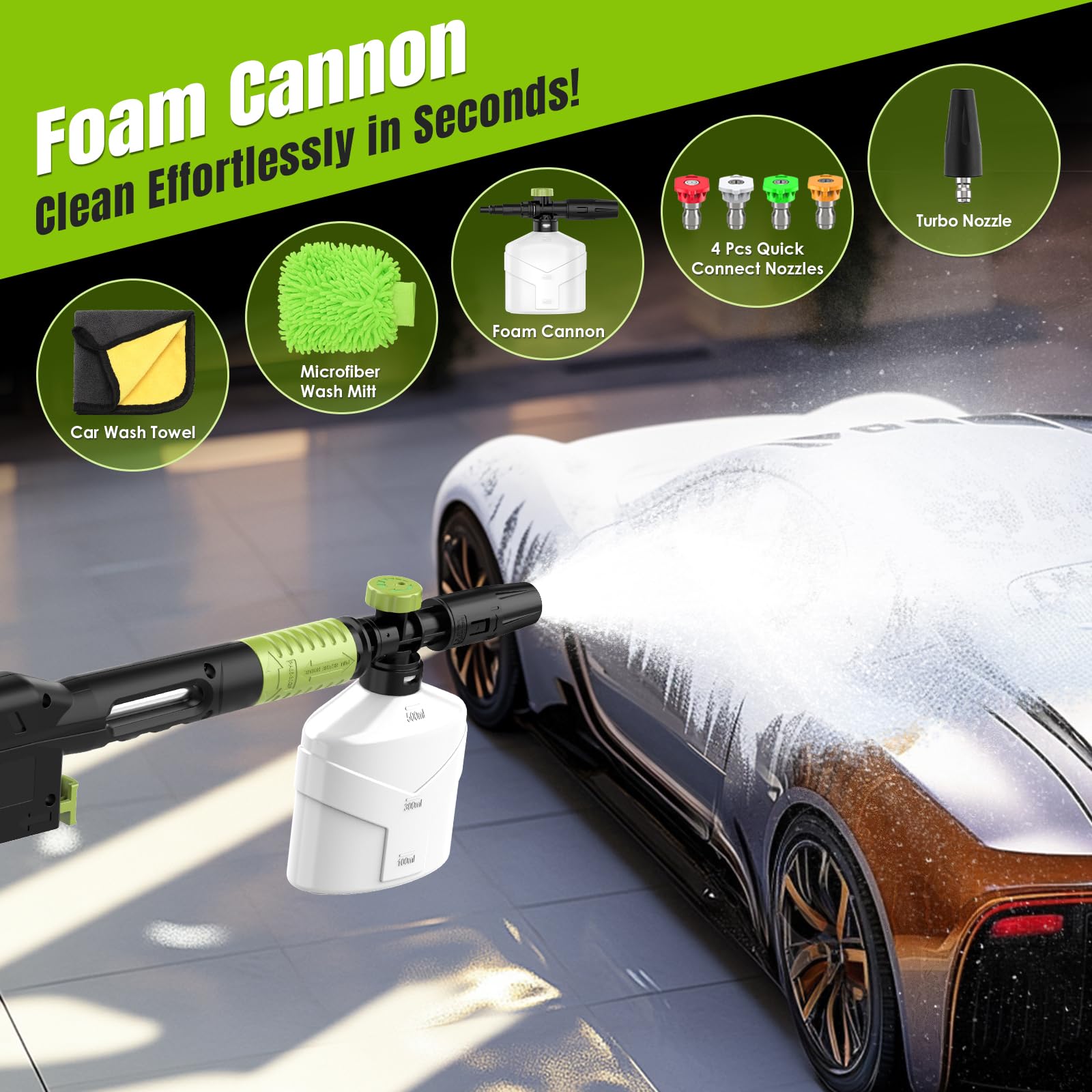 4000PSI 2.8GPM Electric Pressure Washer with 5 Quick Connect Nozzles & 500ml Foam Cannon - 26FT Hose & 35FT Power Cord - Ideal for Car Washing, Fence Cleaning, Patio and Driveway Pressure Washing