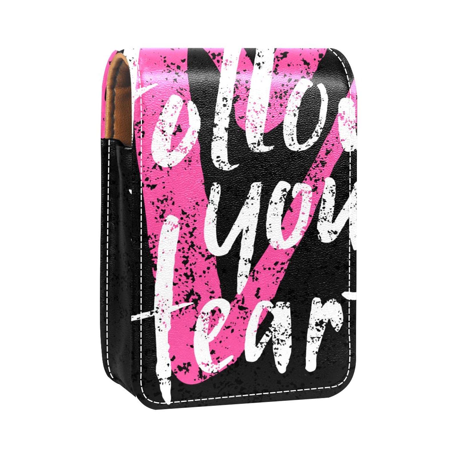 Portable Leather Lipstick Case with Mirror - Heart Lettering Inspirational Lip Gloss Holder, Travel Makeup Bag for 3 Lipsticks | Perfect for Travel, Daily Use & Gift Giving
