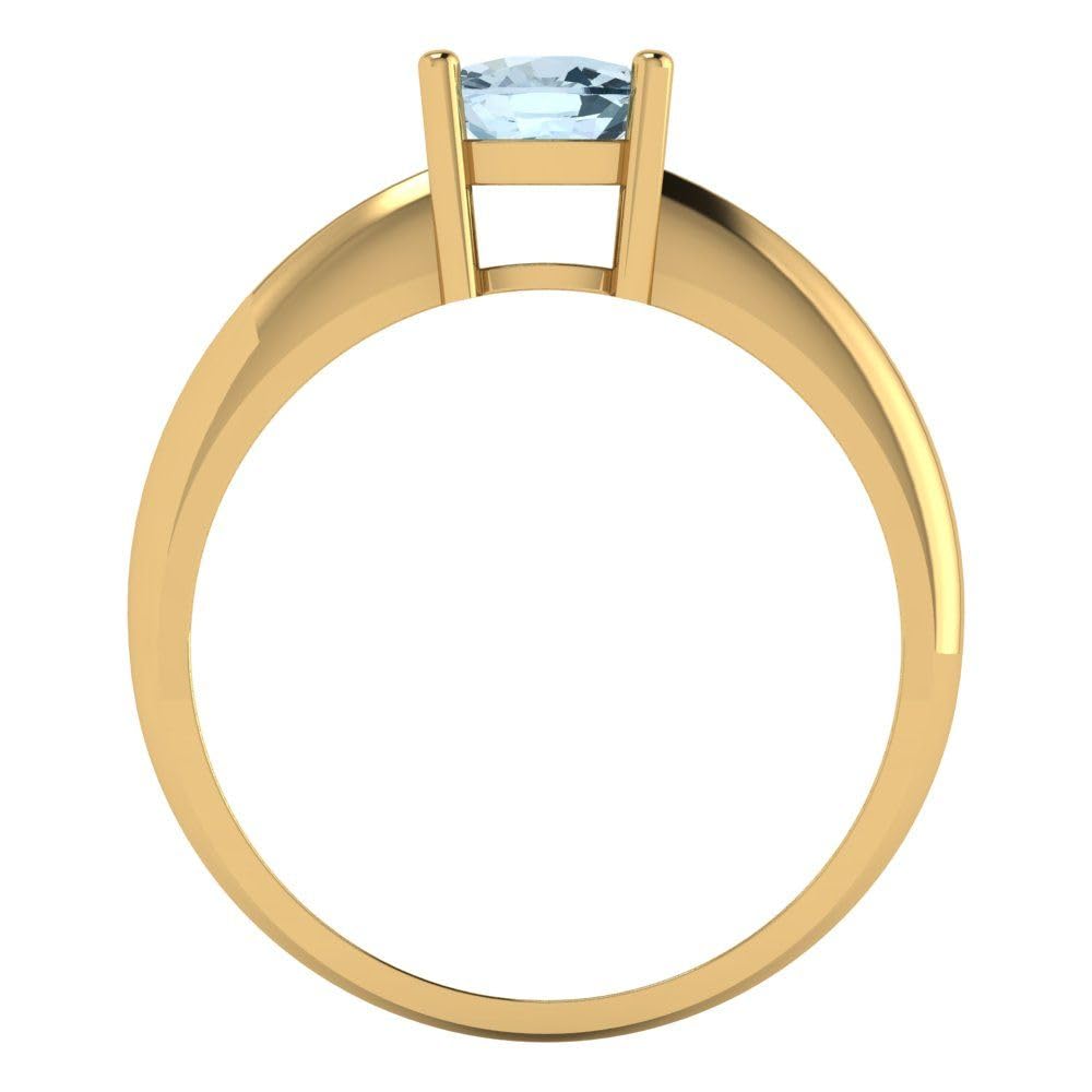0.95ct Natural Light Sea Blue Aquamarine Cushion Cut Solitaire Ring in 14K Yellow Gold for Women - Classic 4-Prong Statement Jewelry for Engagement, Anniversary & Special Occasions